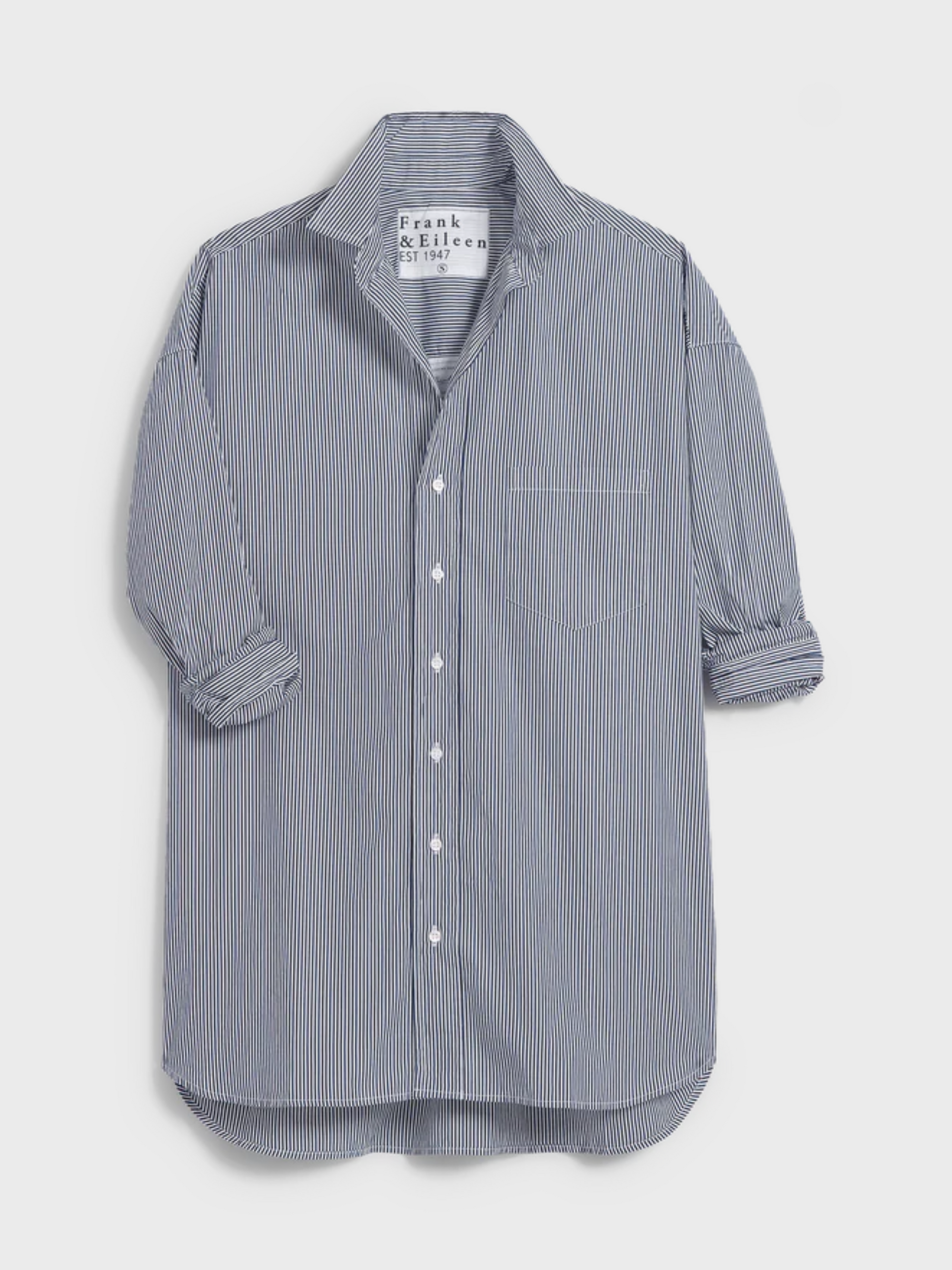 Frank & Eileen Shirley Oversized Button Up Shirt - Navy Stripe-Shirts-West of Woodward Boutique-Vancouver-Canada