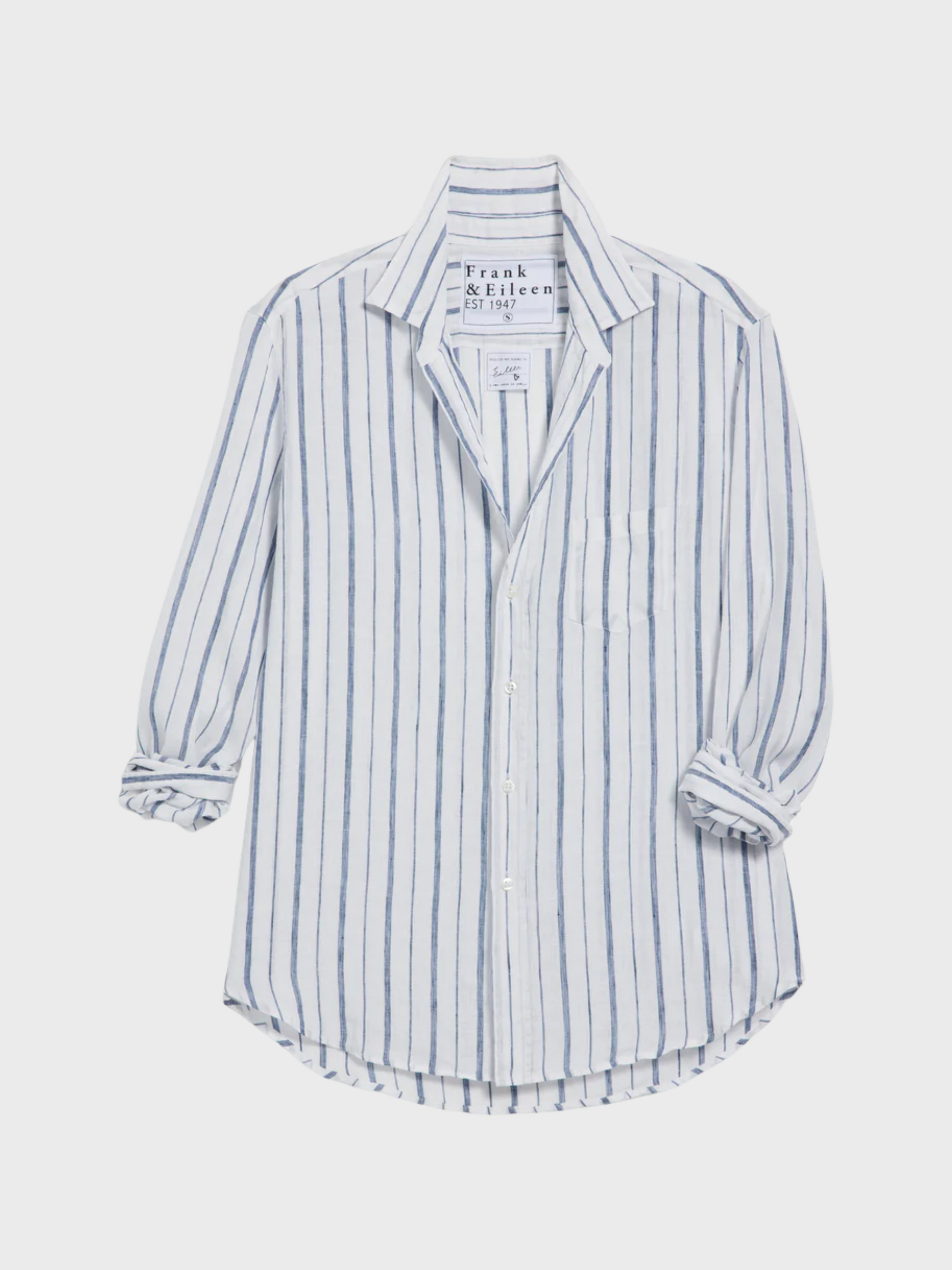 Frank & Eileen Eileen Button Up Shirt White Navy Multi Stripe-Shirts-West of Woodward Boutique-Vancouver-Canada