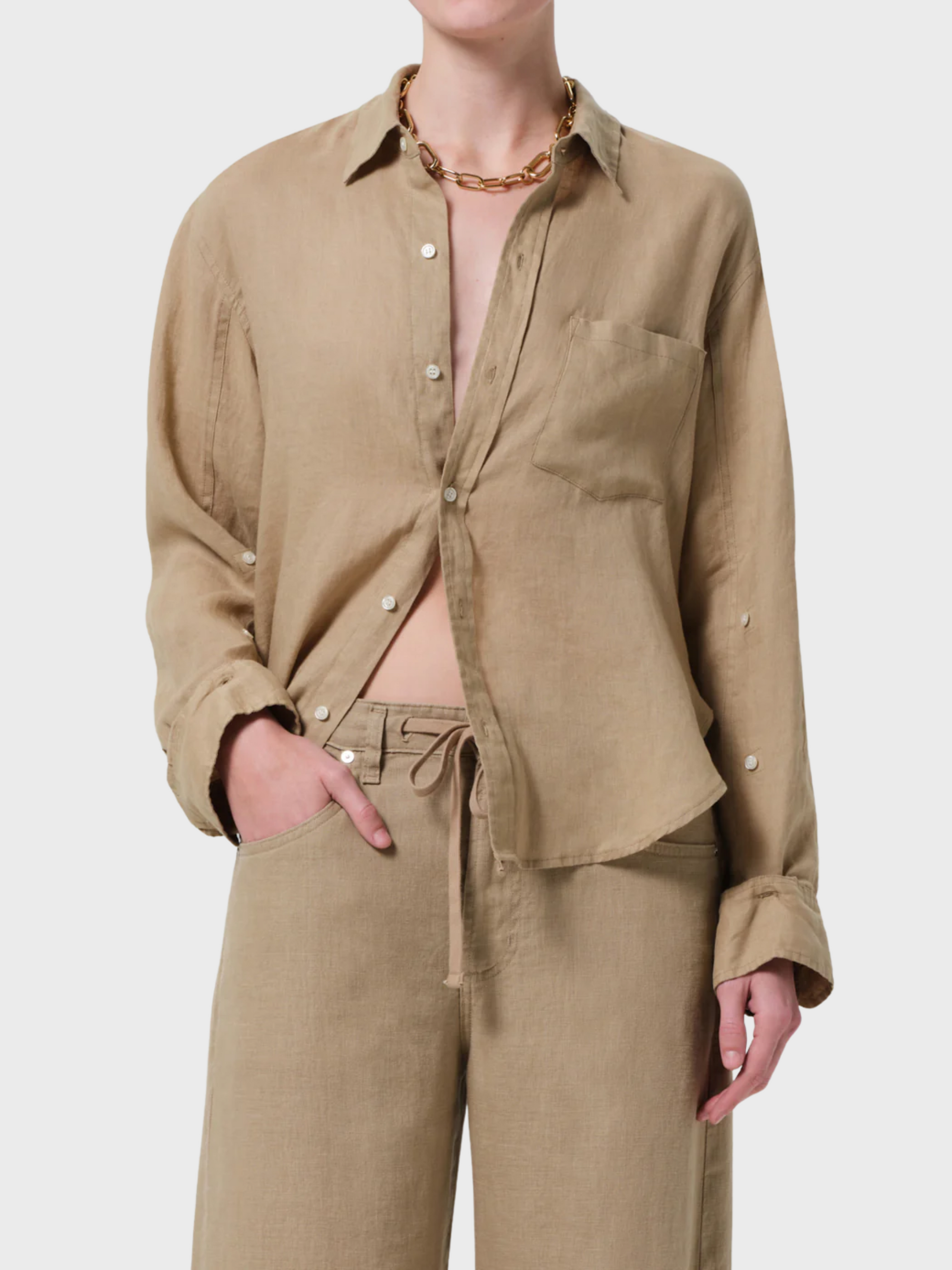 COH Kayla Shrunken Button Up Shirt Gobi-Shirts-West of Woodward Boutique-Vancouver-Canada