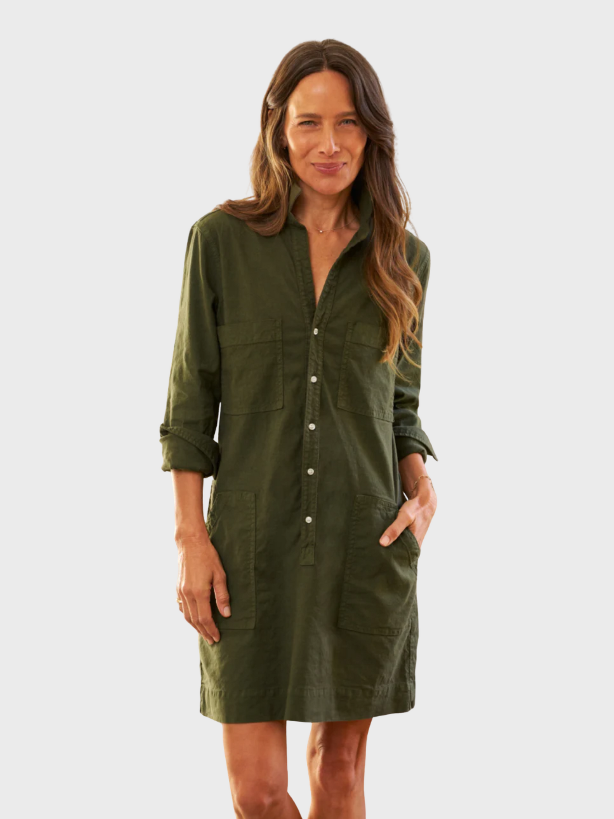Frank & Eileen Southern Ireland Long Sleeve Playsuit Dress Hunter Green-Dresses-West of Woodward Boutique-Vancouver-Canada