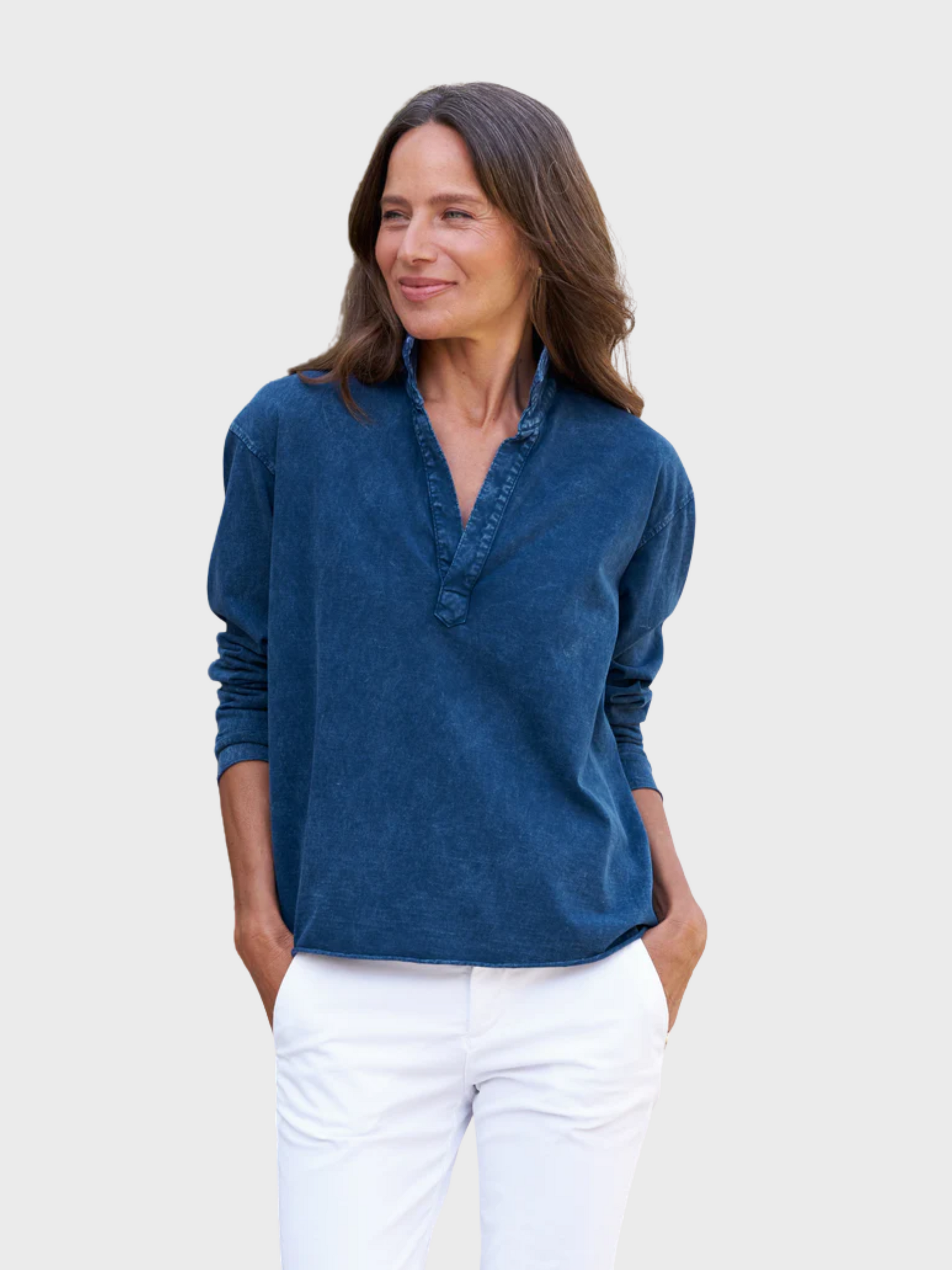 Frank & Eileen Patrick Popover Henley Heritage Jersey Indigo Mineral-T-Shirts-West of Woodward Boutique-Vancouver-Canada