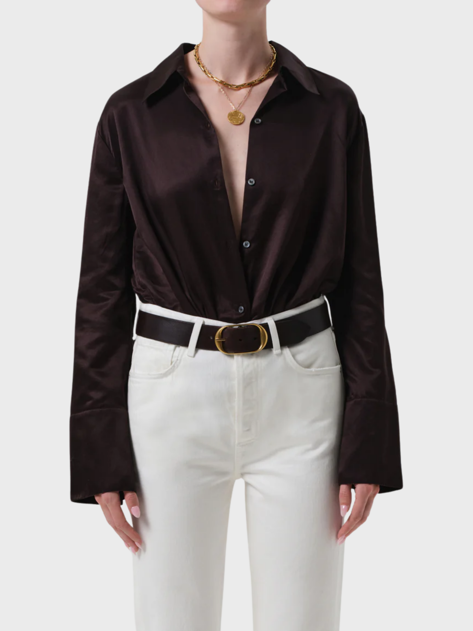 COH Camilia Button Up Shirt Chocolate-Shirts-West of Woodward Boutique-Vancouver-Canada
