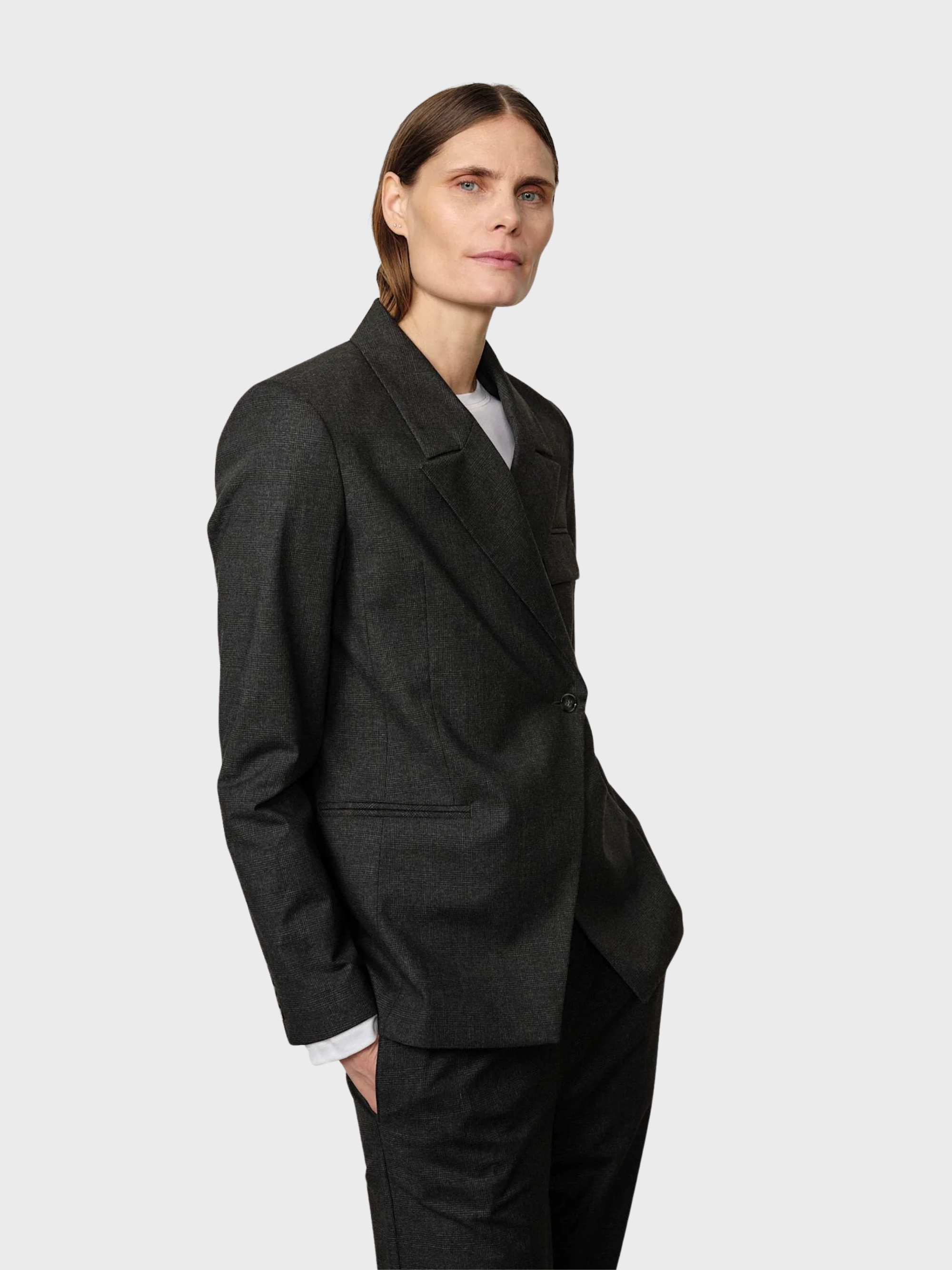 Herskind Oprah Regular Blazer Checks Grey-Jackets-West of Woodward Boutique-Vancouver-Canada