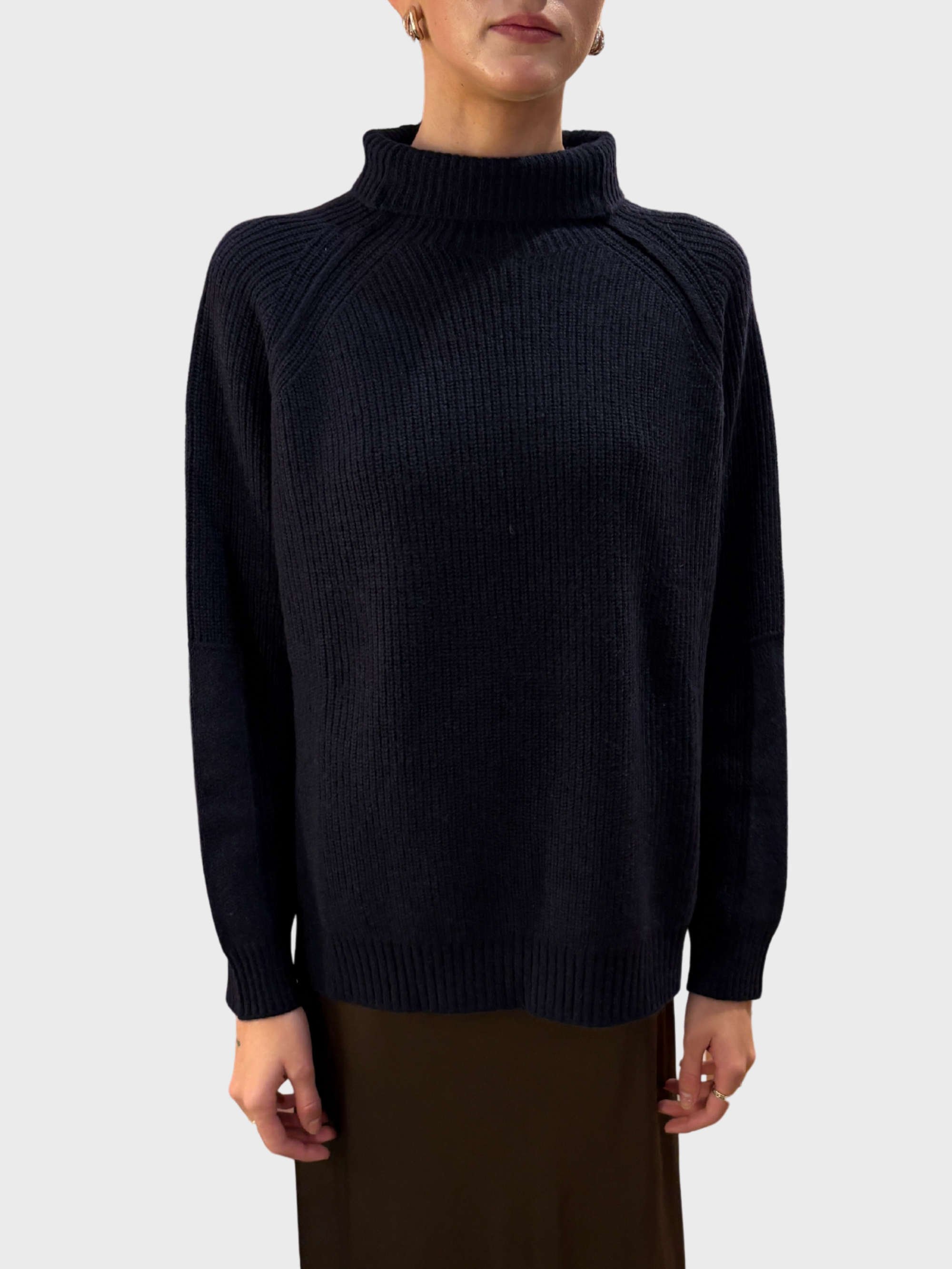 Daniele Fiesoli Turtleneck Cashmere Raglan Sweater Blue-Sweaters-West of Woodward Boutique-Vancouver-Canada