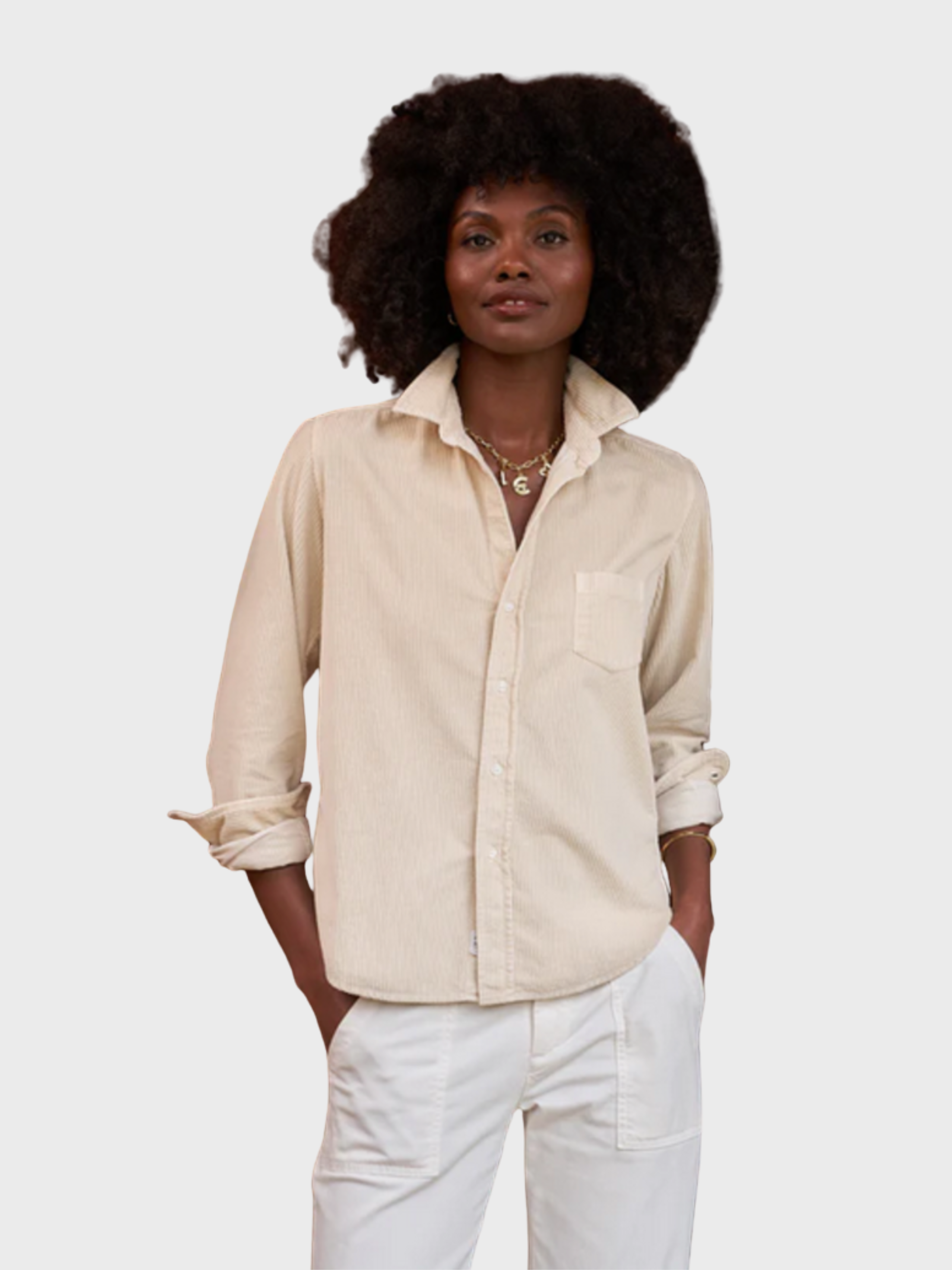 Frank & Eileen Barry Button Up Shirt Corduroy Vintage White-Shirts-West of Woodward Boutique-Vancouver-Canada