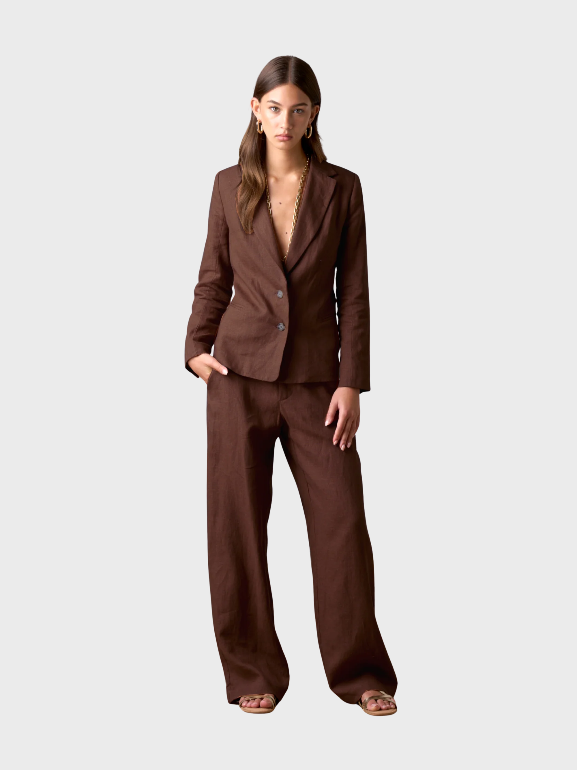 Whitney Linen Resort Pant Brown-Pants-West of Woodward Boutique-Vancouver-Canada