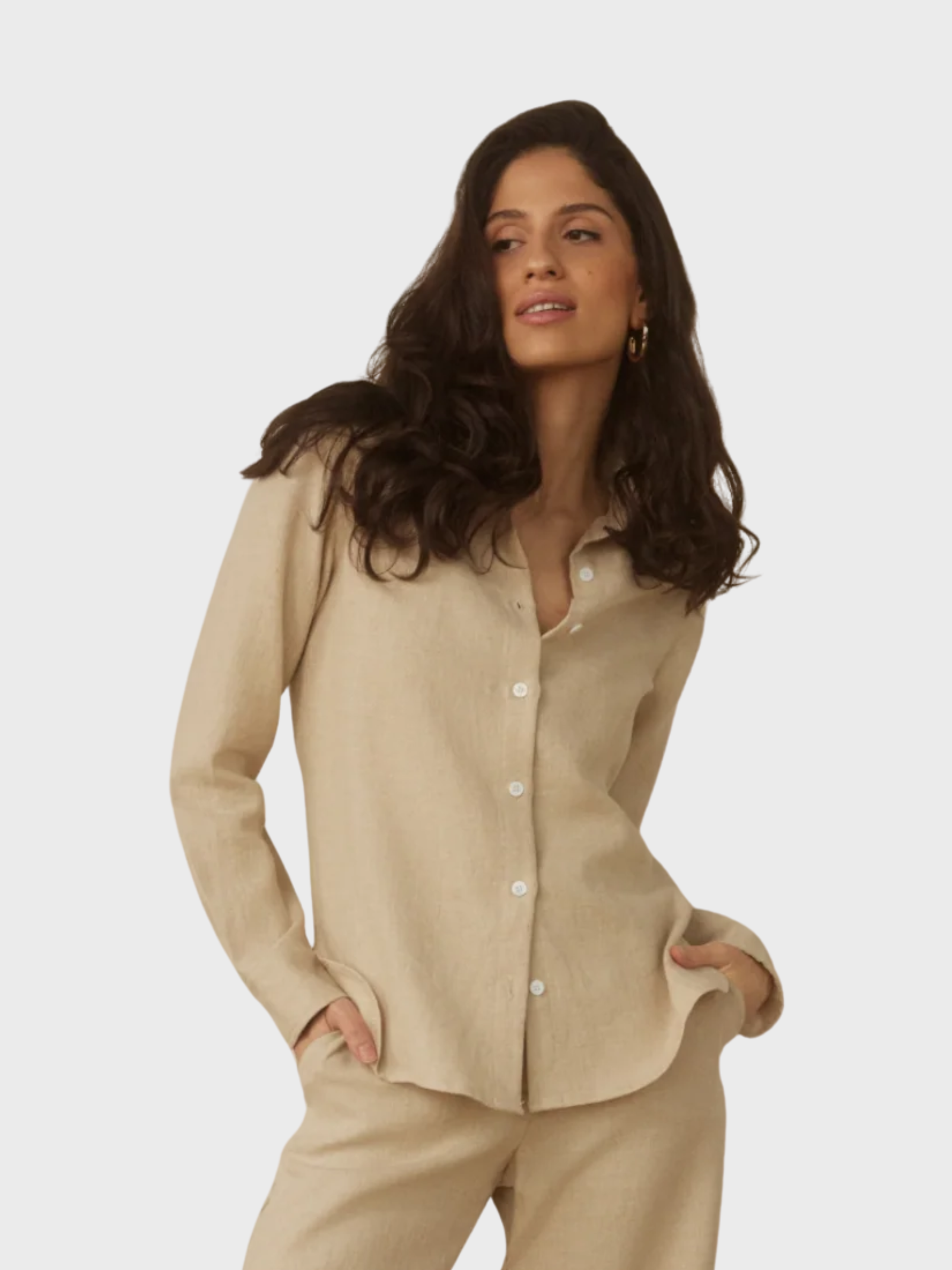 Whitney Linen Classic Shirt Natural-Shirts-West of Woodward Boutique-Vancouver-Canada