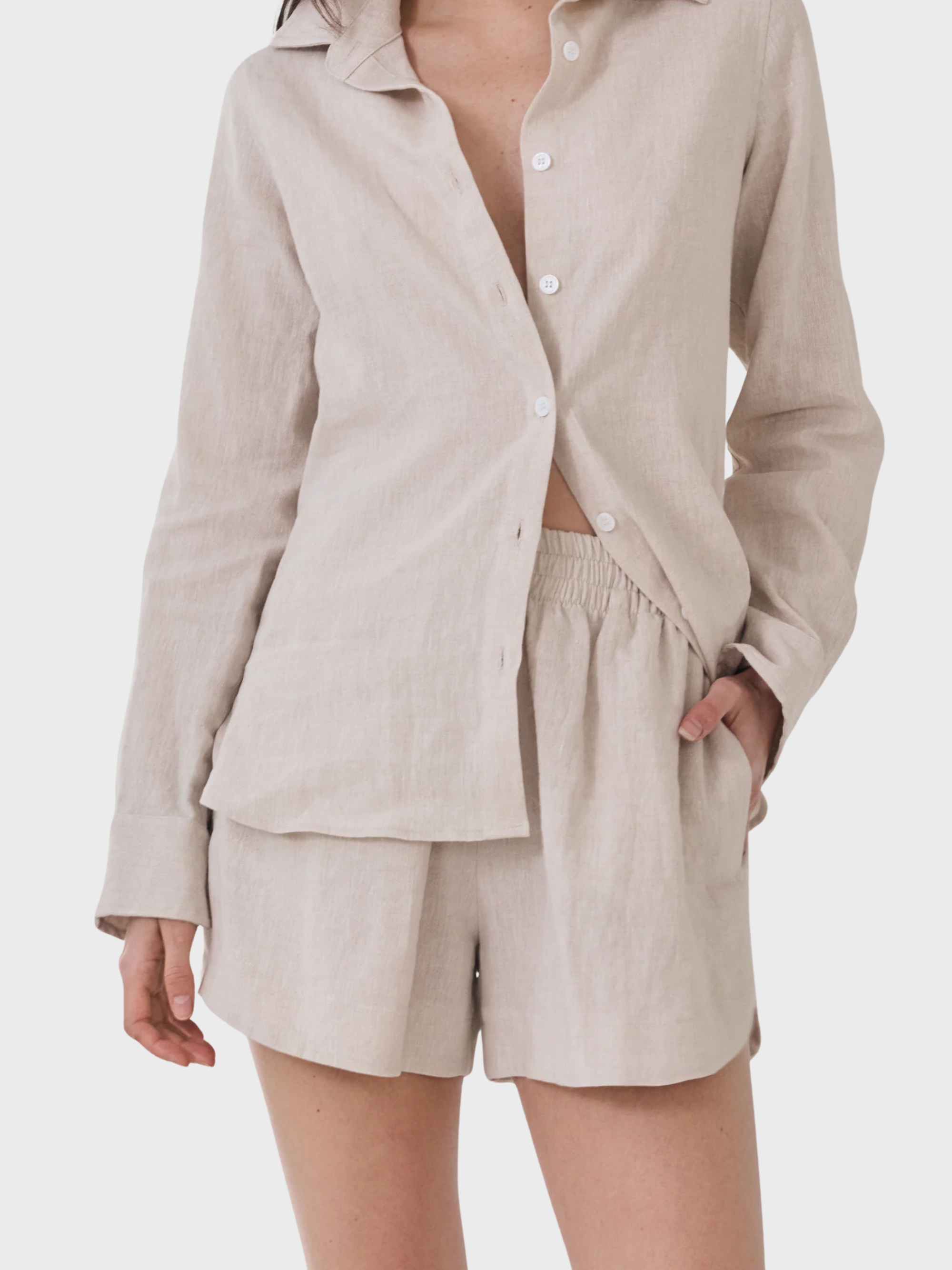 Whitney Linen Scallop Short Natural-Shorts-West of Woodward Boutique-Vancouver-Canada