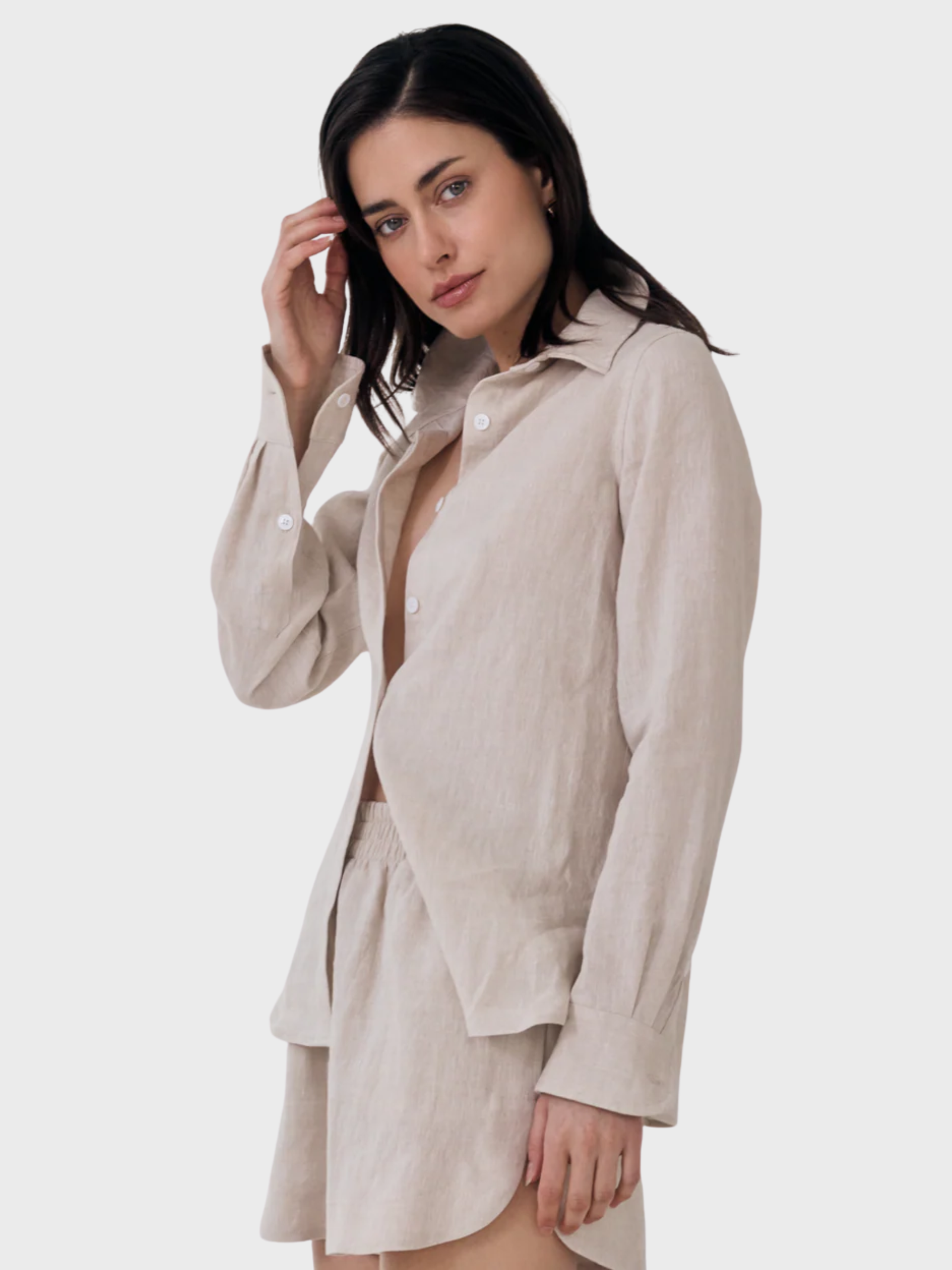 Whitney Linen Scallop Short Natural-Shorts-West of Woodward Boutique-Vancouver-Canada