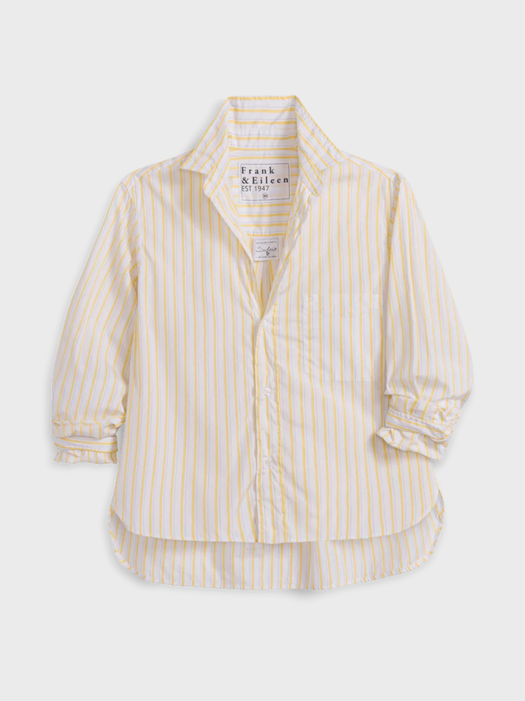 Frank & Eileen Silvio Button Up Shirt Yellow Thin Navy Stripe-Shirts-West of Woodward Boutique-Vancouver-Canada