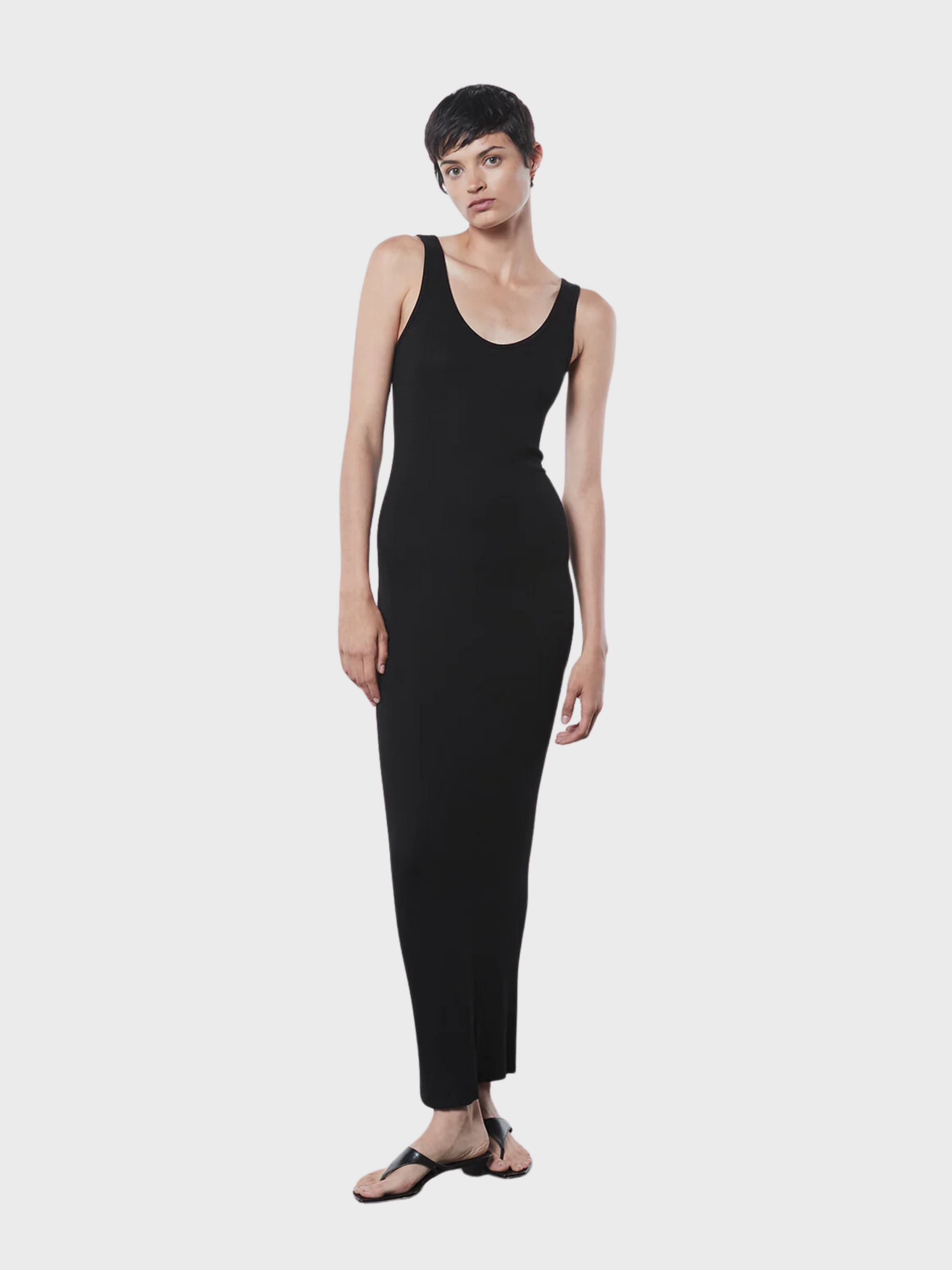 Enza Costa Stretch Silk Knit Maxi Tank Dress Black-Dresses-XS-West of Woodward Boutique-Vancouver-Canada