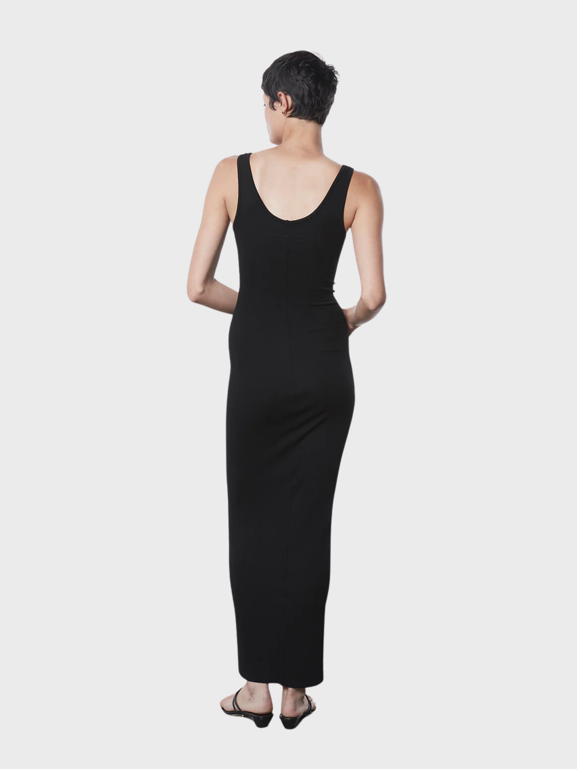 Enza Costa Stretch Silk Knit Maxi Tank Dress Black-Dresses-West of Woodward Boutique-Vancouver-Canada