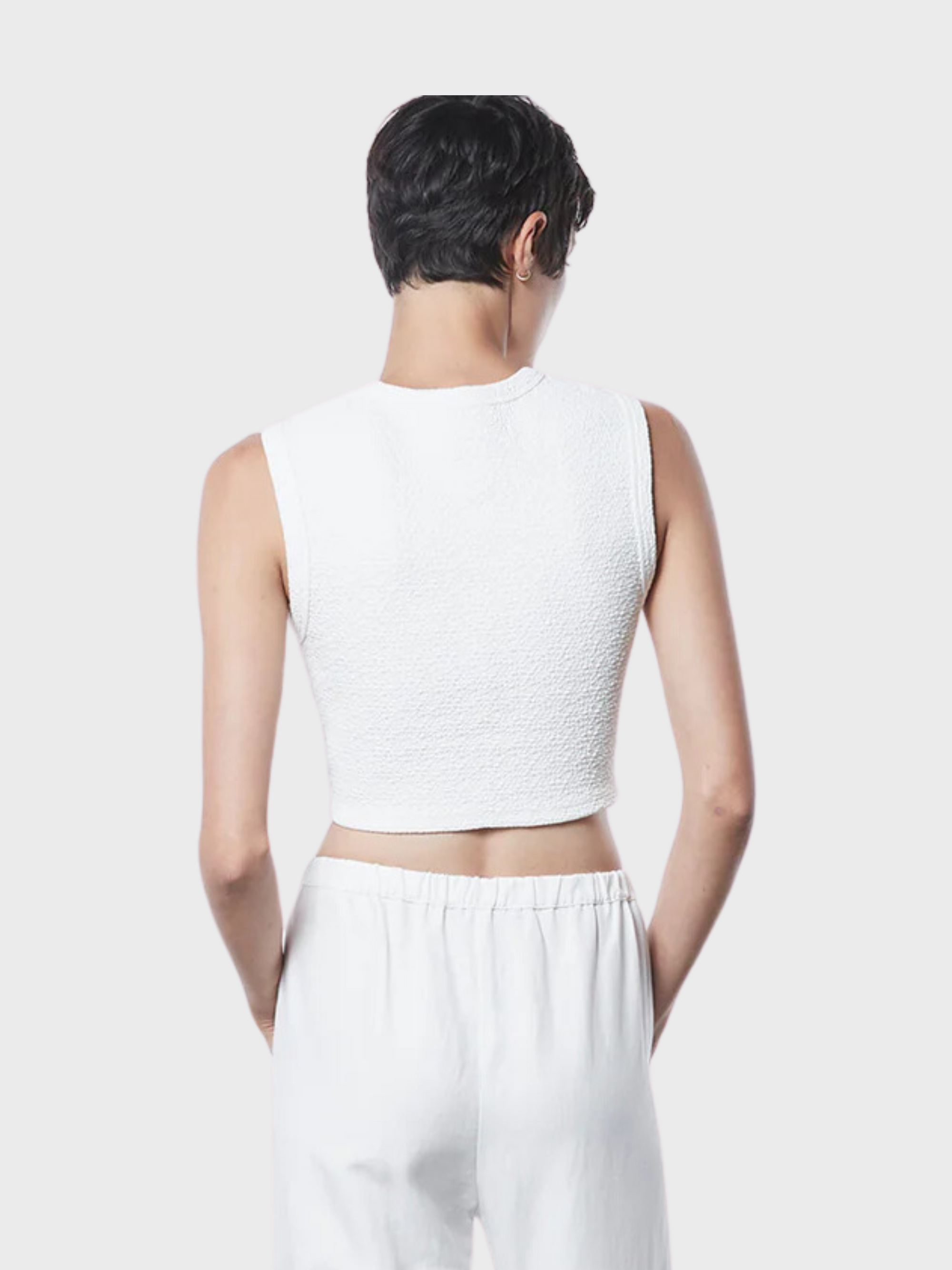 Enza Costa Textured Jacquard Cropped Tank Off White-T-Shirts-West of Woodward Boutique-Vancouver-Canada