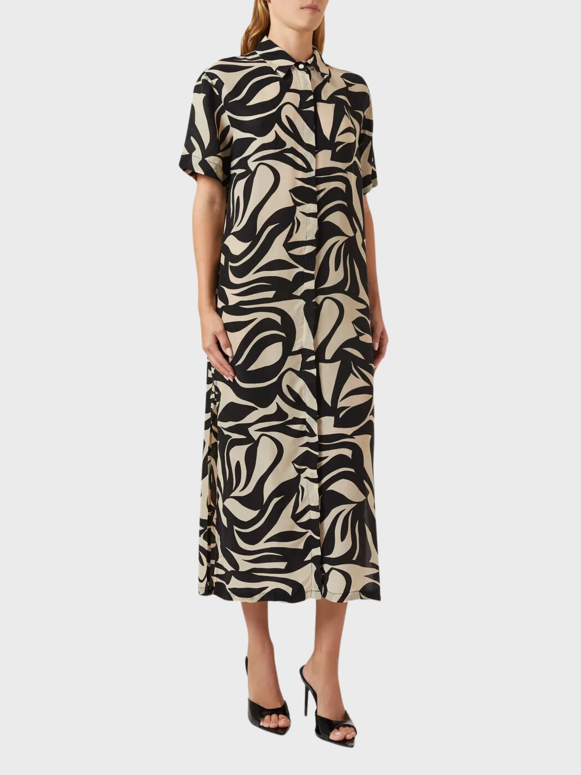 Enza Costa SS Shirtdress Abstract Tropical Cupro-Dresses-0-West of Woodward Boutique-Vancouver-Canada