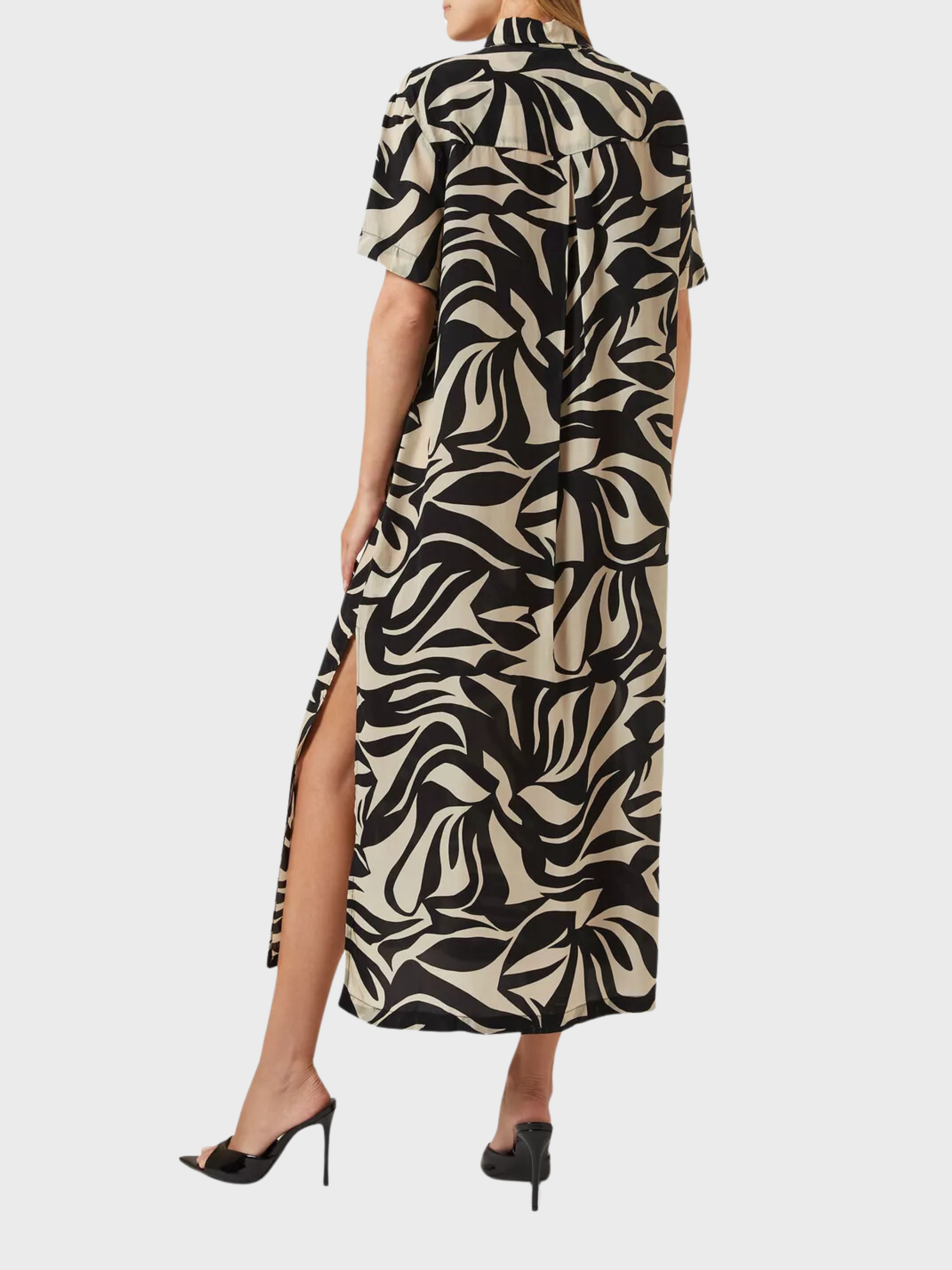 Enza Costa SS Shirtdress Abstract Tropical Cupro-Dresses-West of Woodward Boutique-Vancouver-Canada
