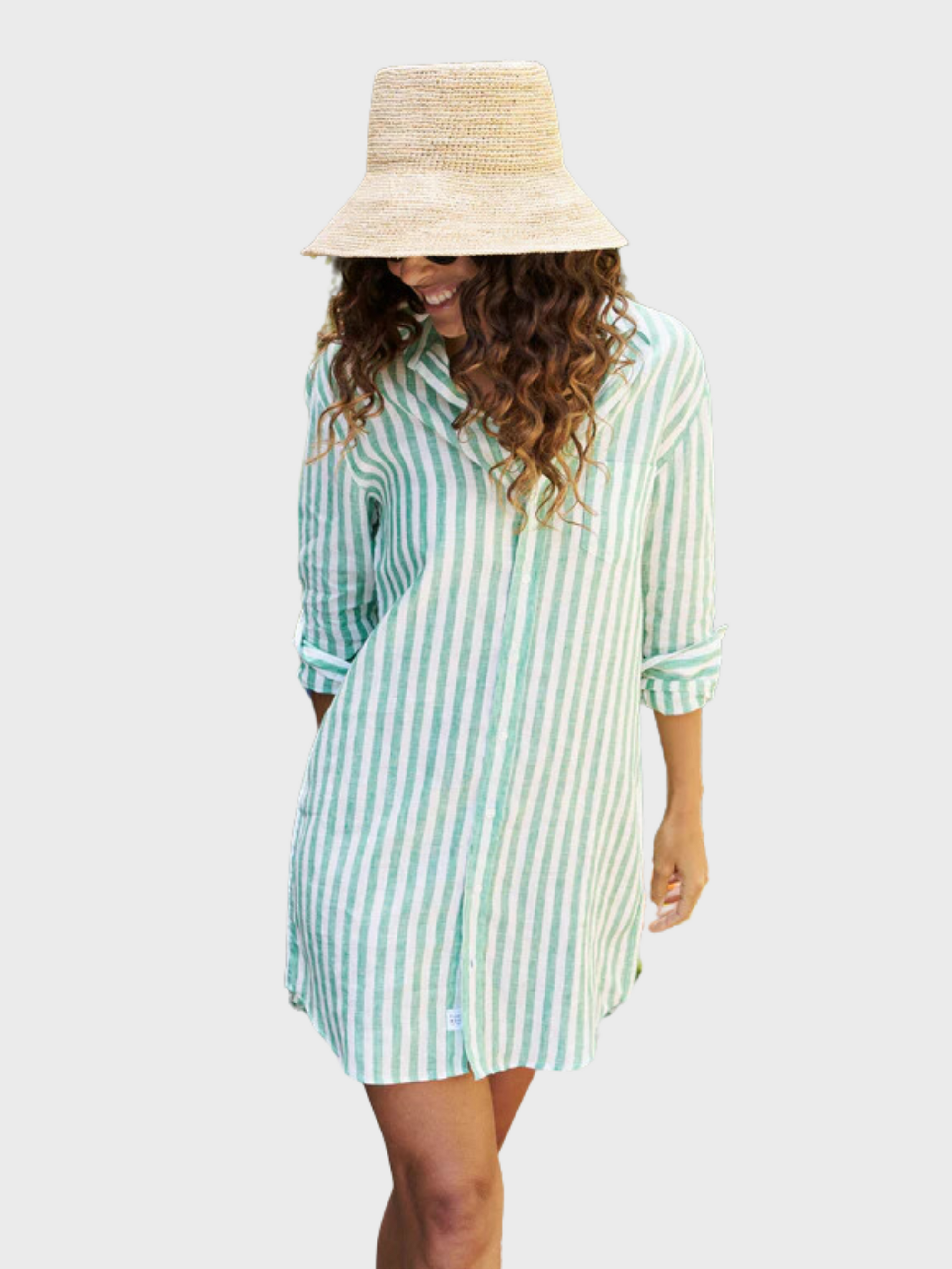 Frank & Eileen Mary Shirtdress Linen Green Stripe-Dresses-XXS-West of Woodward Boutique-Vancouver-Canada