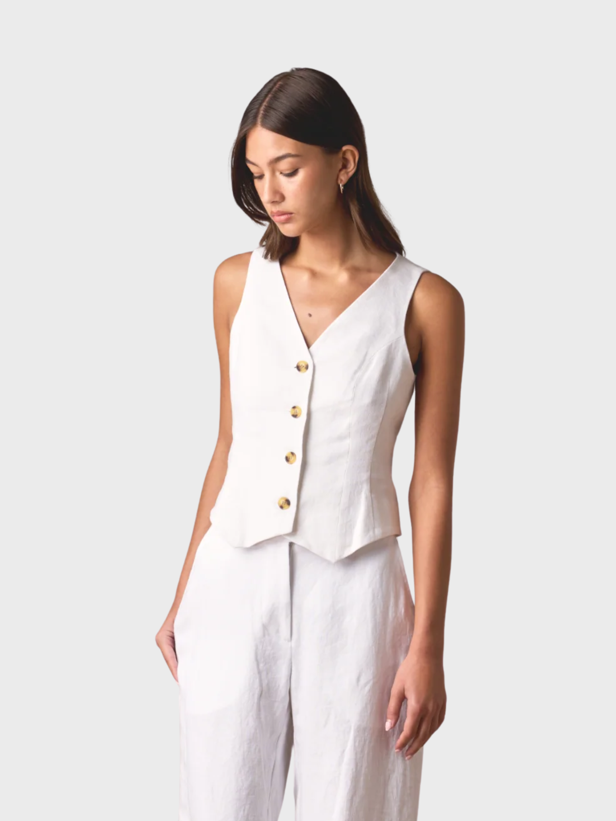 Whitney Linen Tailored Vest White-T-Shirts-West of Woodward Boutique-Vancouver-Canada