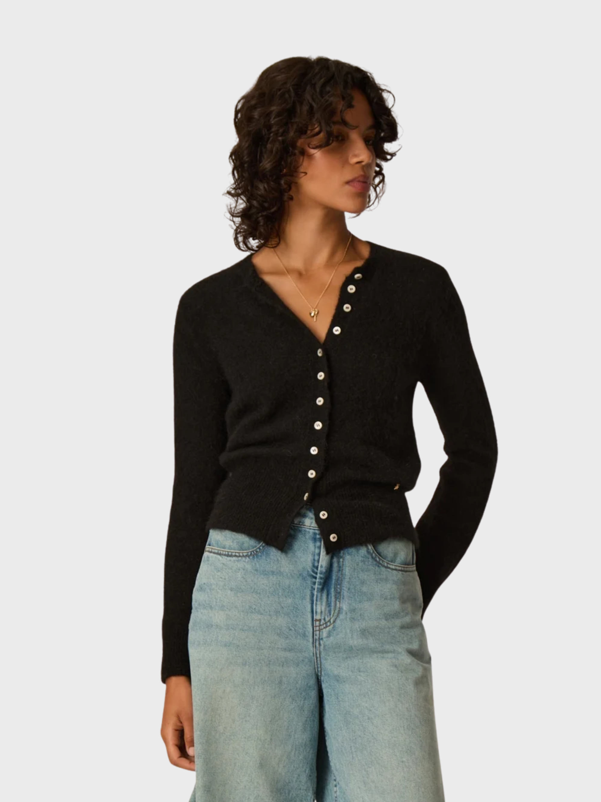 Des Petits Hauts Betty Cardigan Sweater Noir-Sweaters-West of Woodward Boutique-Vancouver-Canada