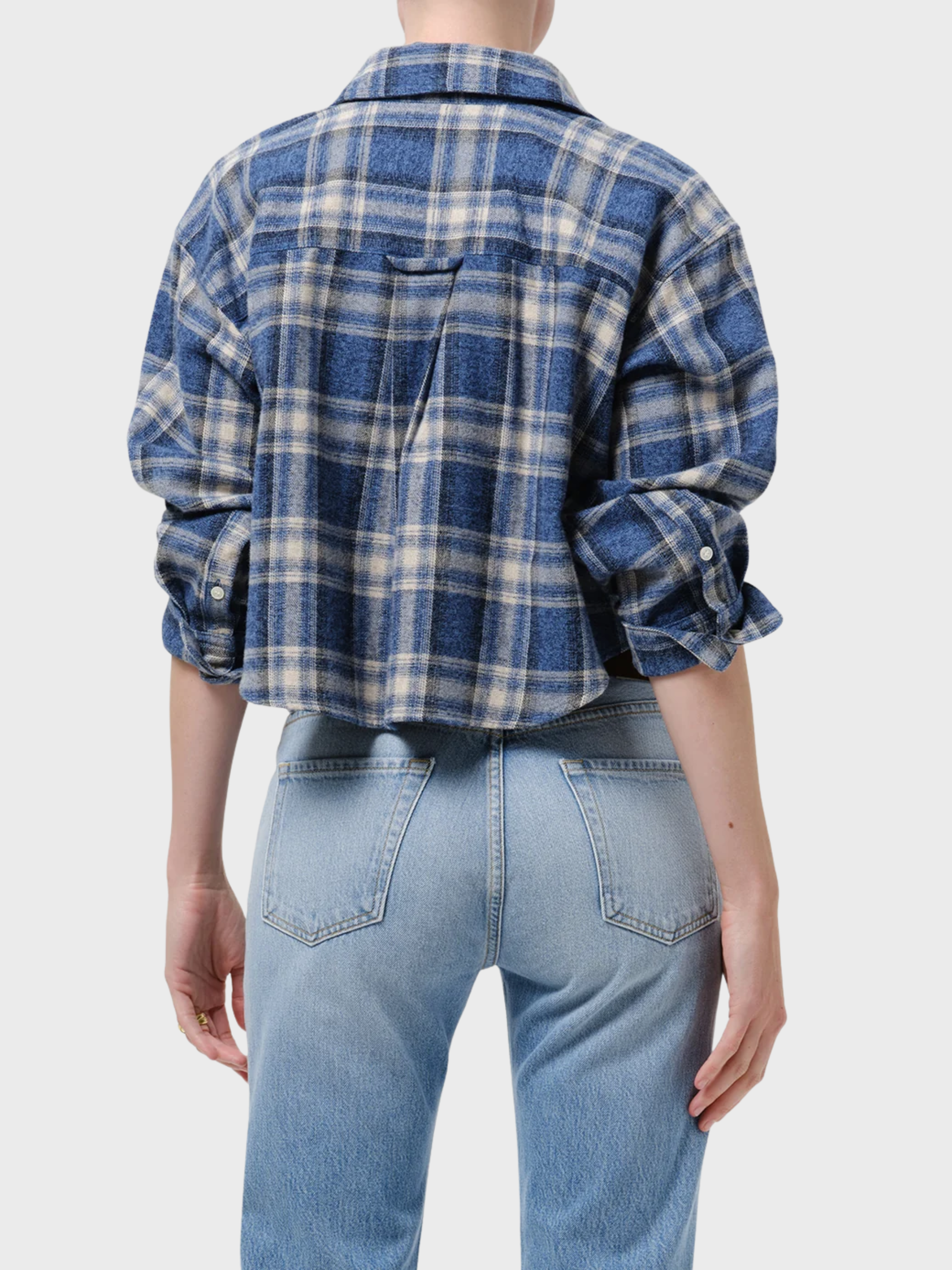 Citizens of Humanity Ana Cropped Button Up Shirt Marina Plaid-Shirts-West of Woodward Boutique-Vancouver-Canada