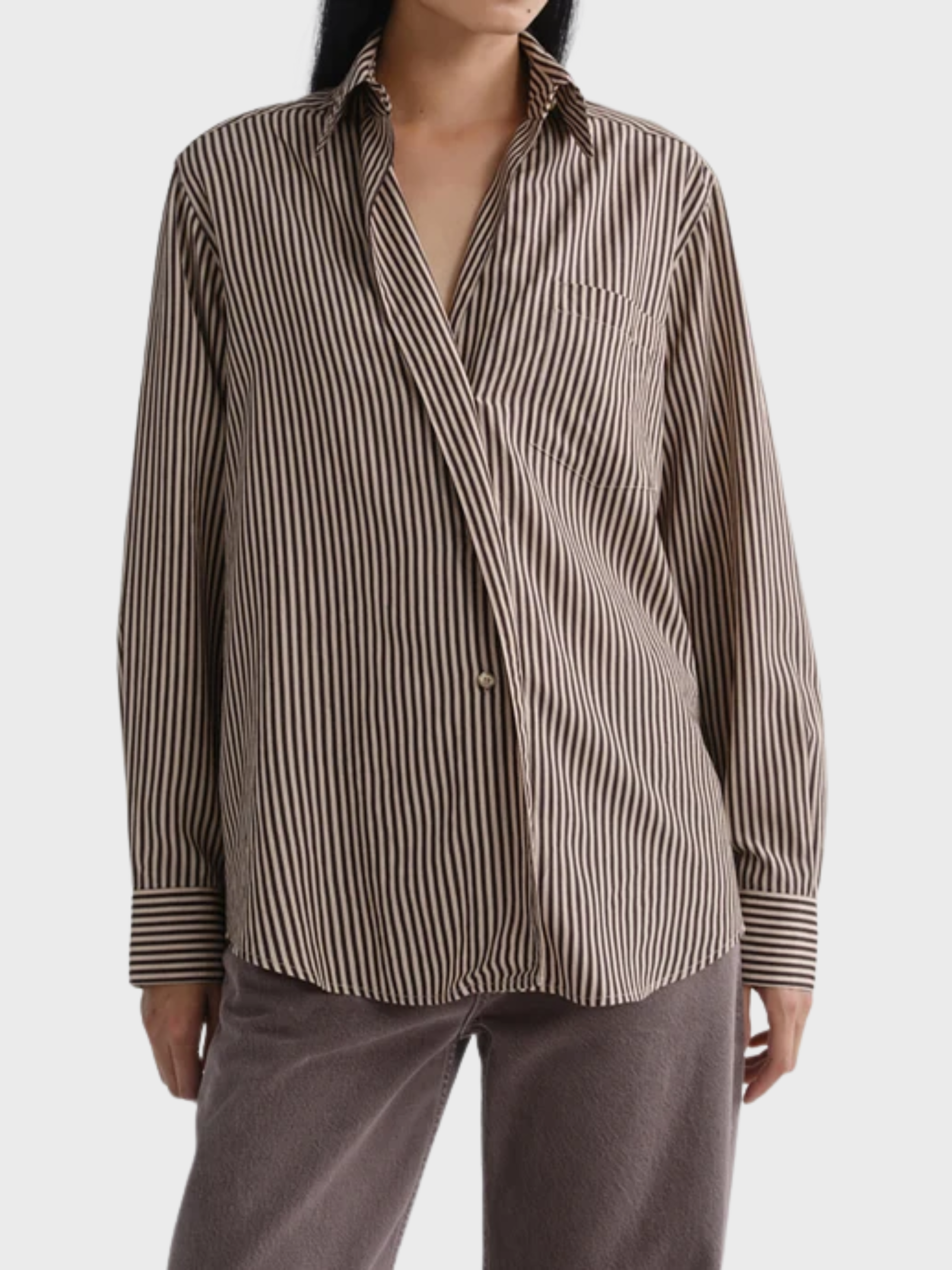 Agolde Aris Button Up Shirt Trace Stripe-Shirts-West of Woodward Boutique-Vancouver-Canada
