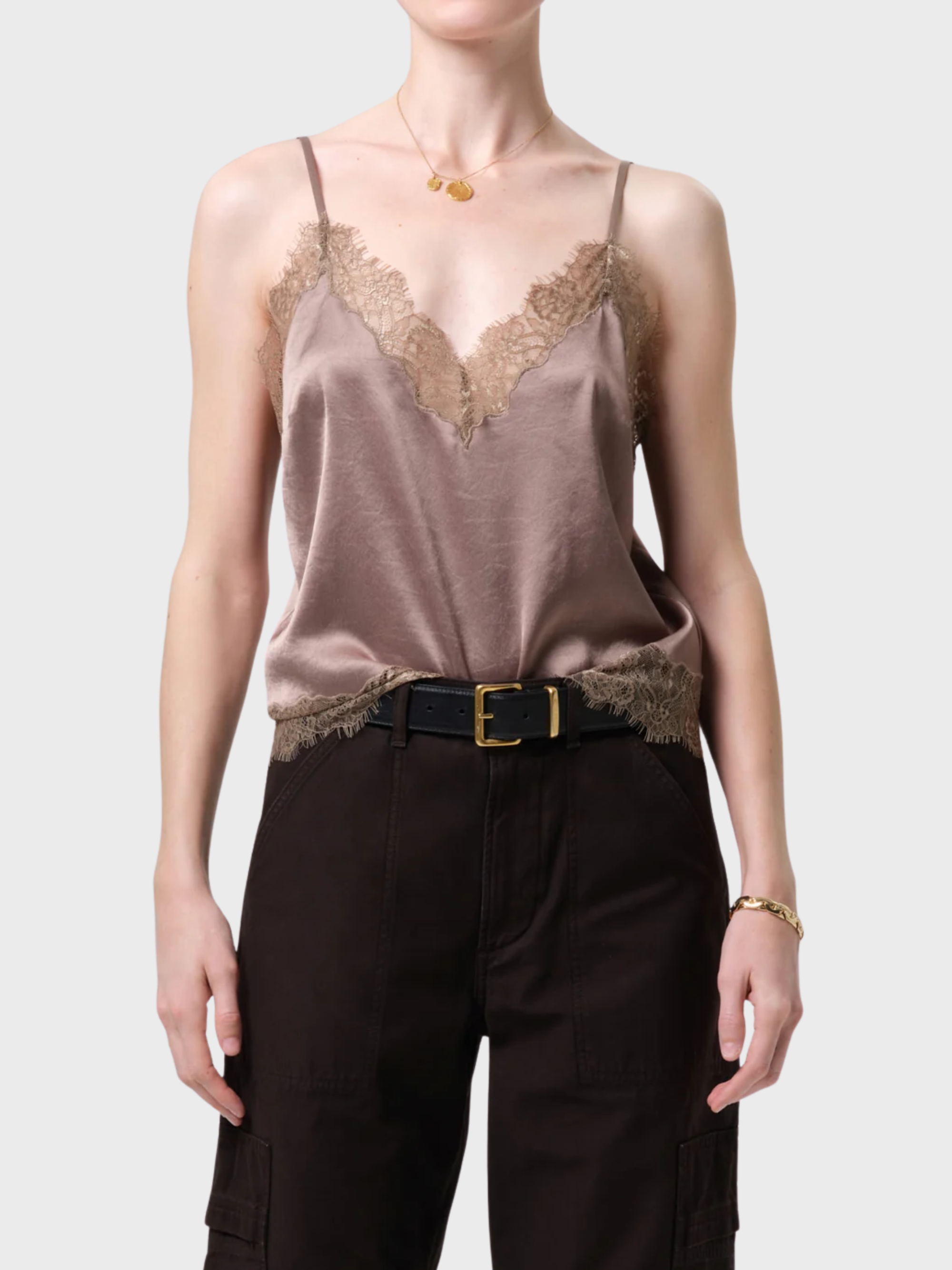 Citizens of Humanity Lace Trimmed Cami Cocoa-T-Shirts-West of Woodward Boutique-Vancouver-Canada