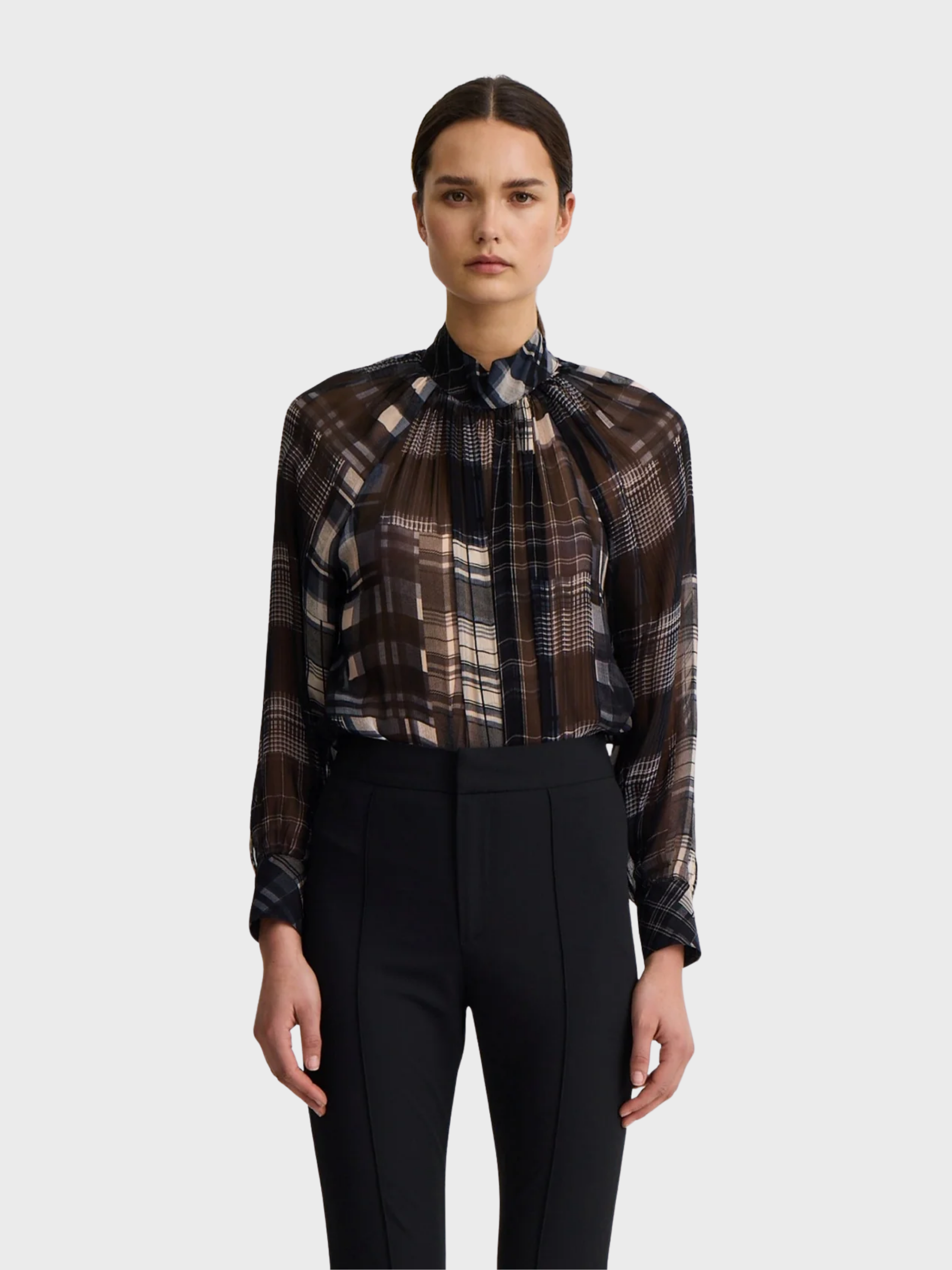 Smythe Kitten Blouse Diaphanous Plaid-Shirts-West of Woodward Boutique-Vancouver-Canada