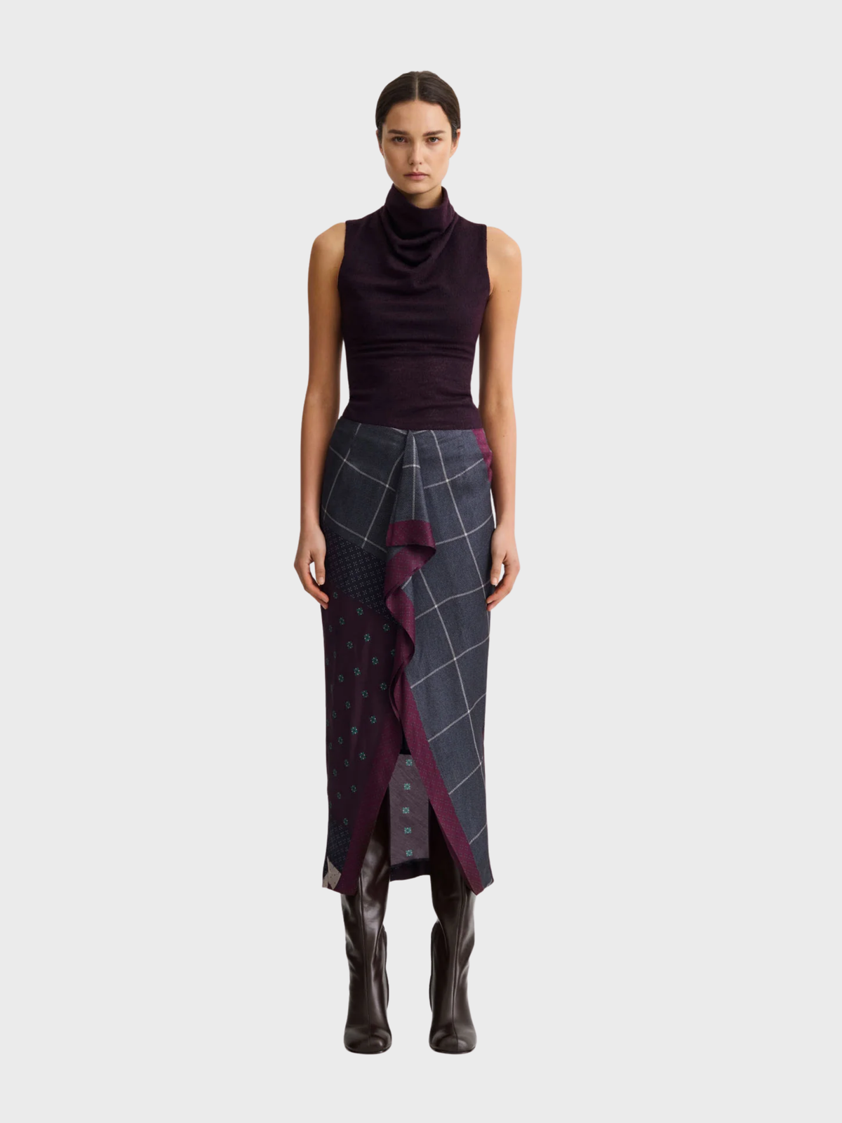 Smythe Ruffle Skirt Slate Carbon Patchwork-Dresses-West of Woodward Boutique-Vancouver-Canada