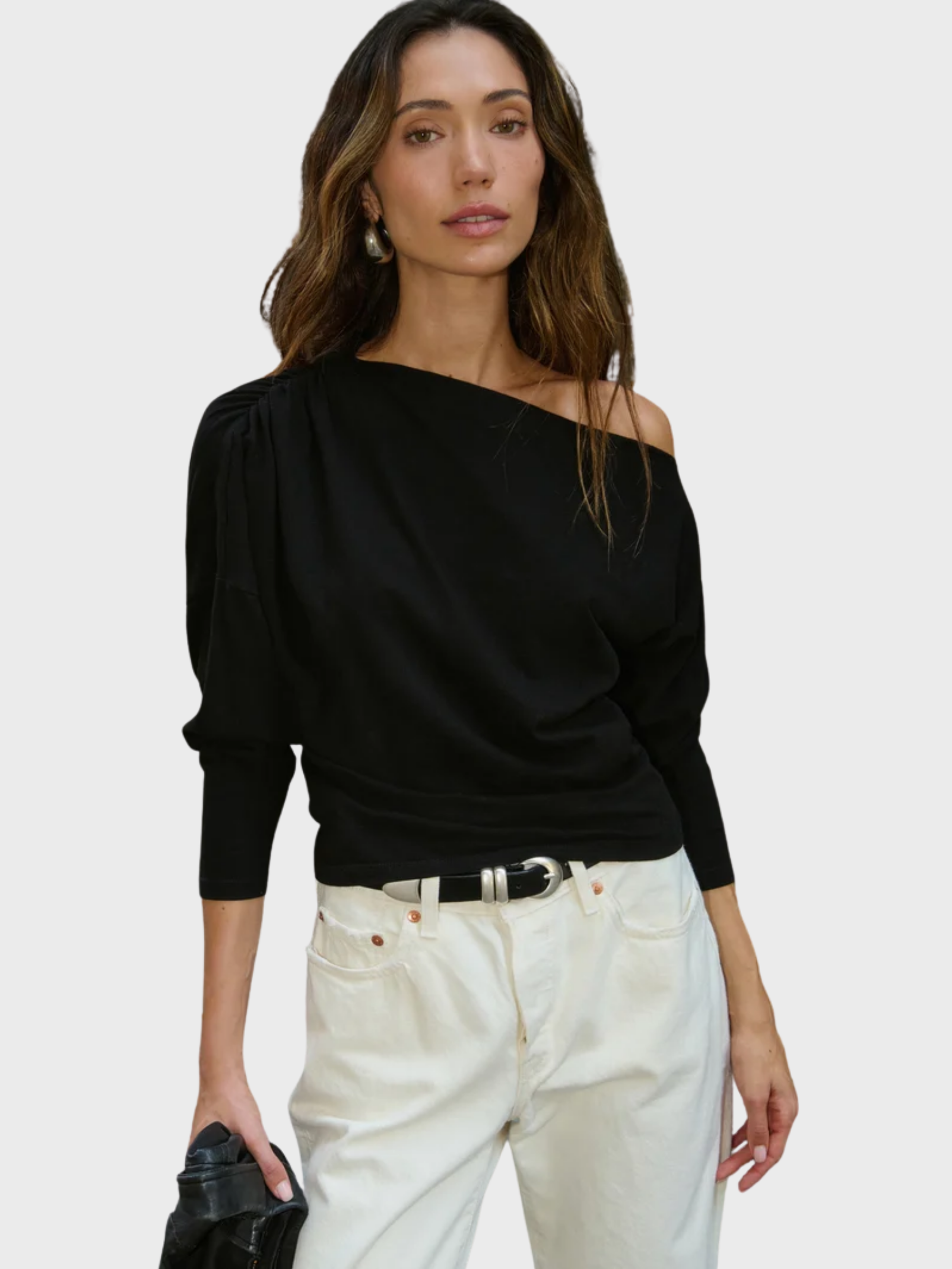 Nation Pietra Off Shoulder Top Jet Black-T-Shirts-West of Woodward Boutique-Vancouver-Canada