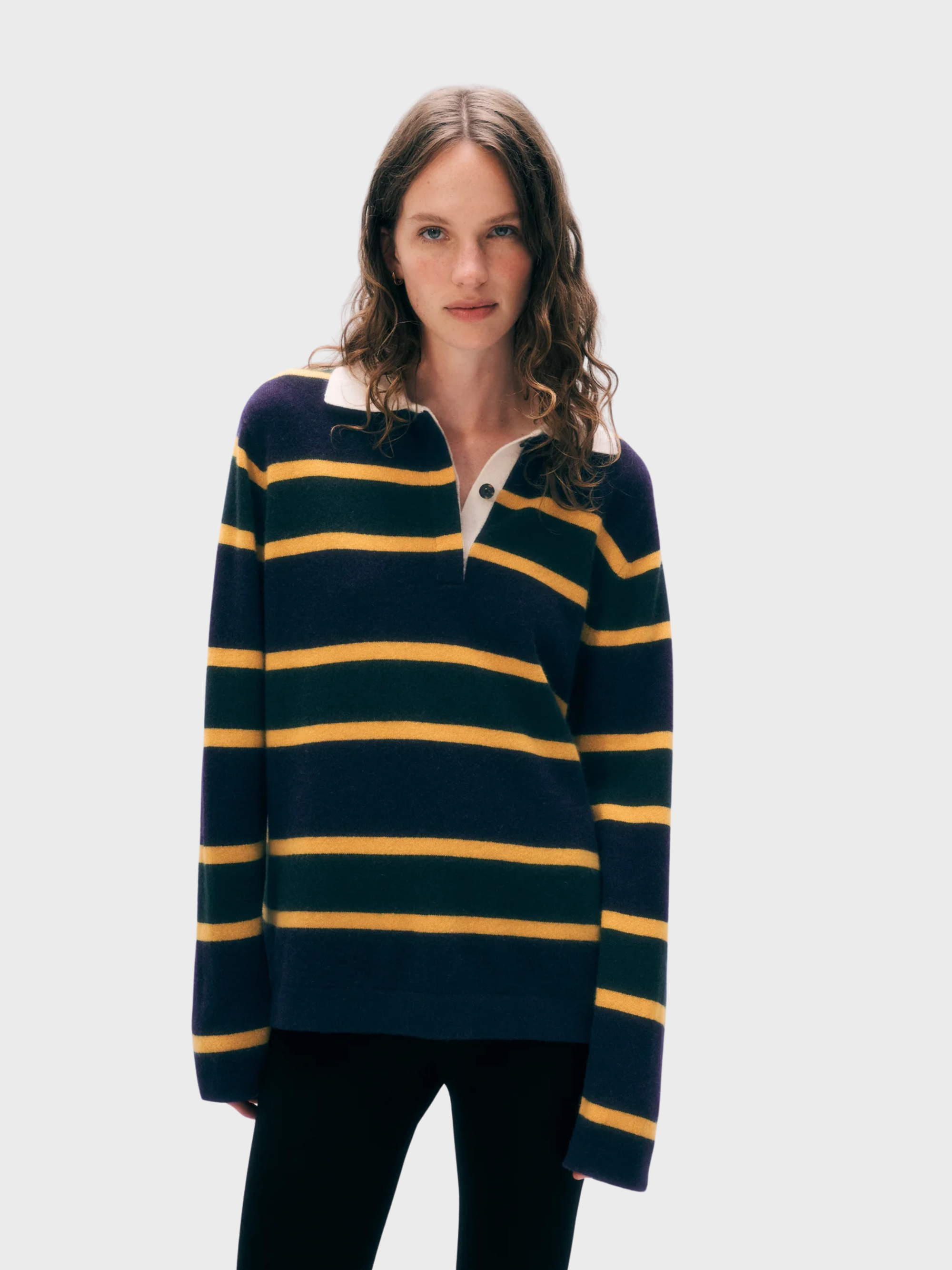 White + Warren Cashmere Rugby Polo Deep Navy-Sweaters-West of Woodward Boutique-Vancouver-Canada