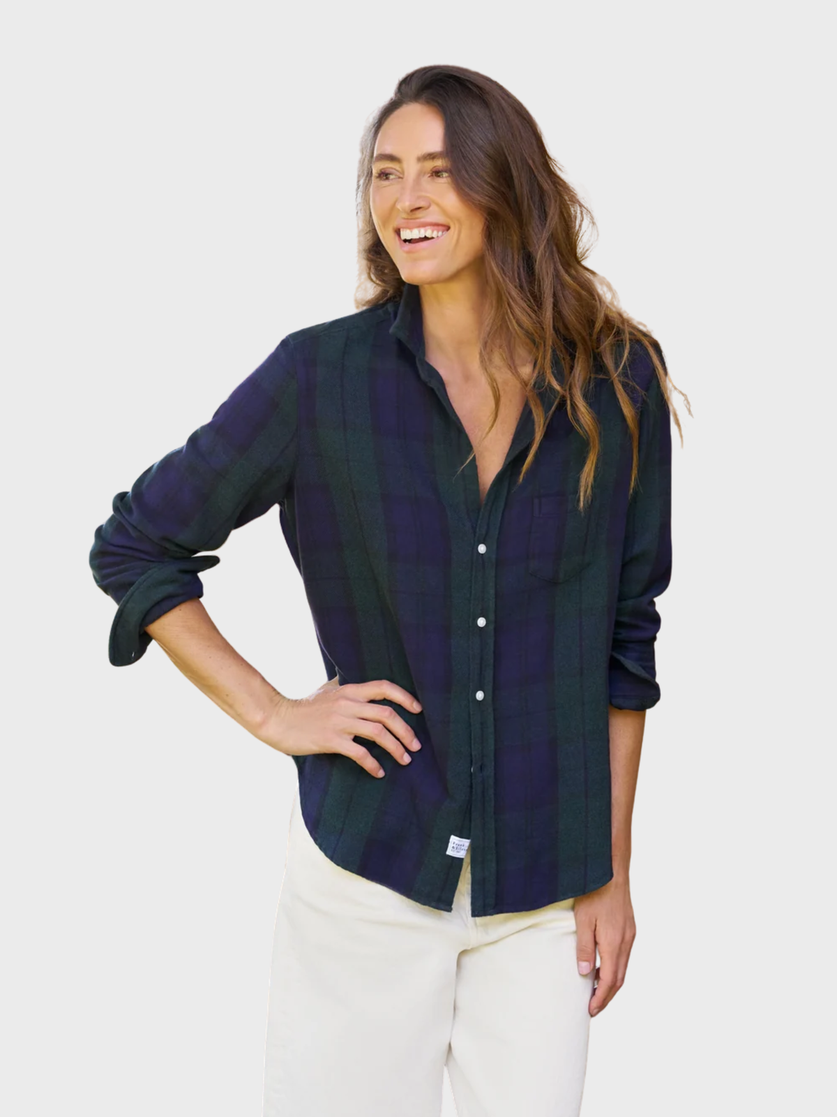 Frank & Eileen Button Up Shirt Eileen Navy Green Large Plaid-Shirts-West of Woodward Boutique-Vancouver-Canada