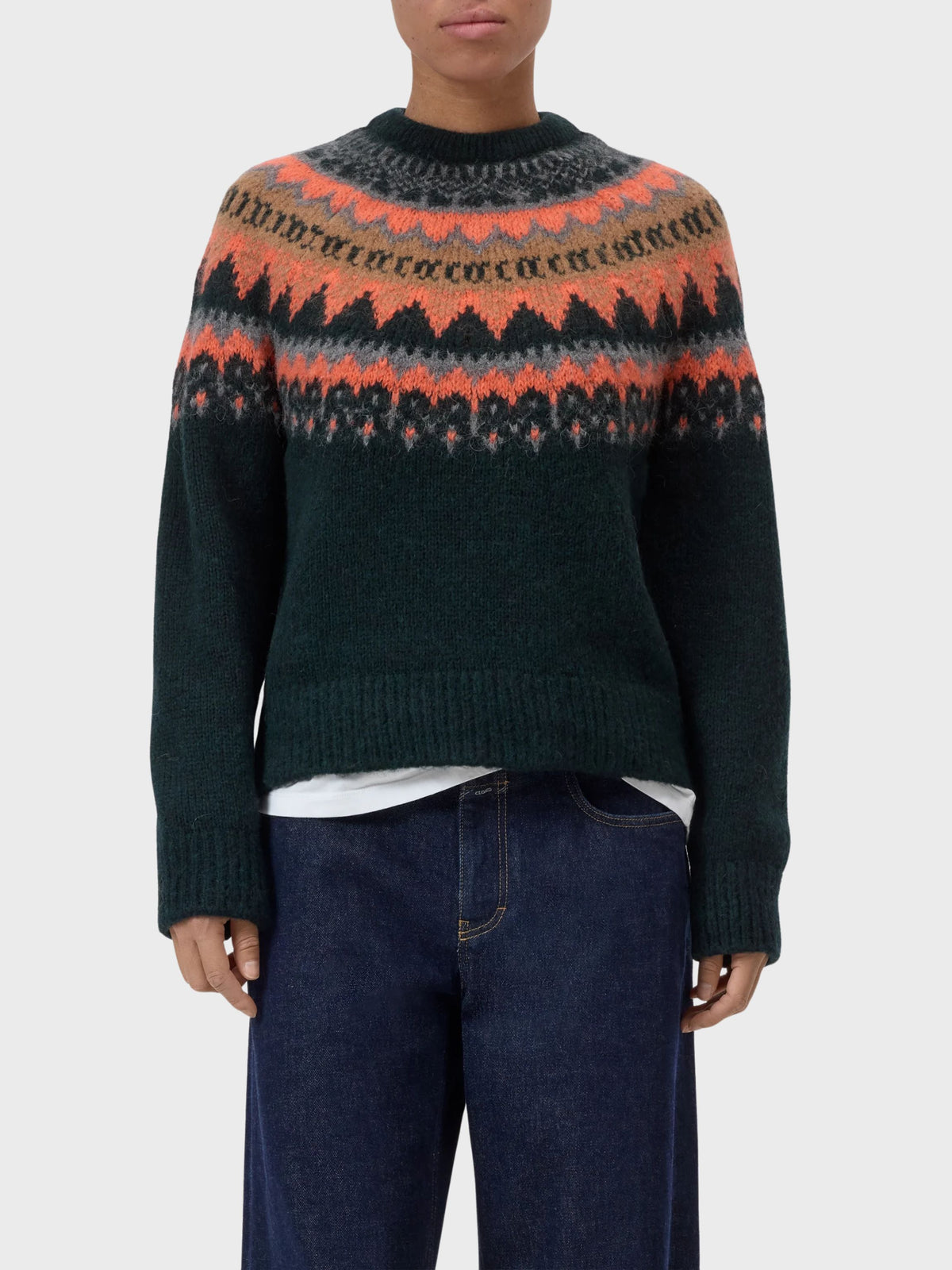Closed Crew Neck Knit Fairisle Sweater Shadow Green-Sweaters-West of Woodward Boutique-Vancouver-Canada