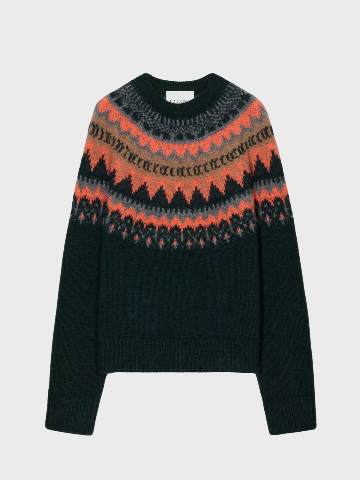 Closed Crew Neck Knit Fairisle Sweater Shadow Green-Sweaters-West of Woodward Boutique-Vancouver-Canada