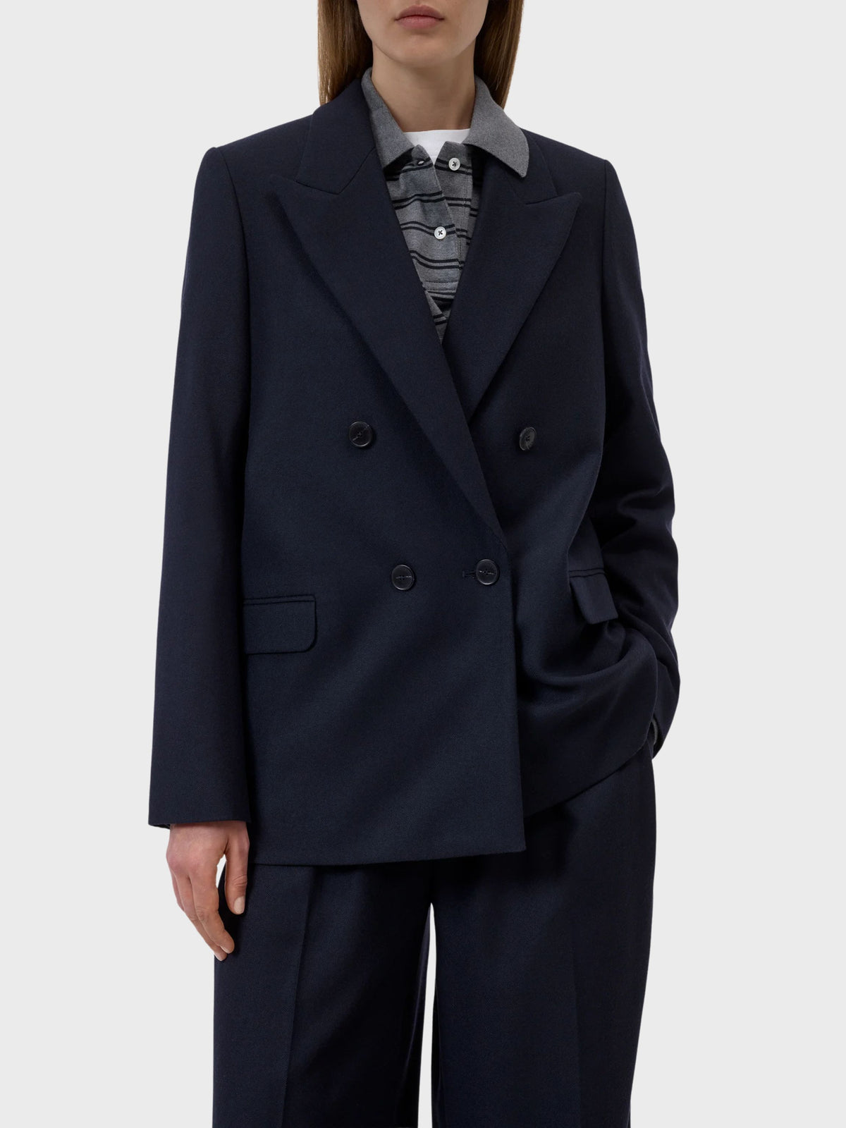 Closed Fitted Double Breasted Blazer Dark Night-Jackets-West of Woodward Boutique-Vancouver-Canada