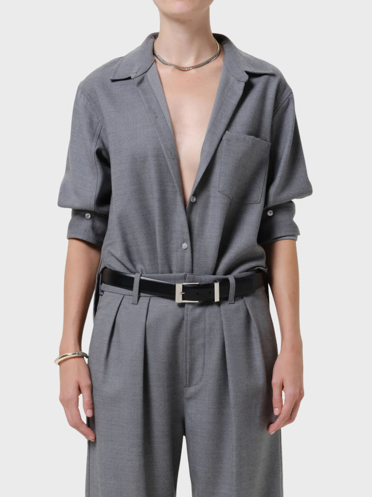 COH Kayla Shrunken Button Up Shirt Felted Wool Gris
