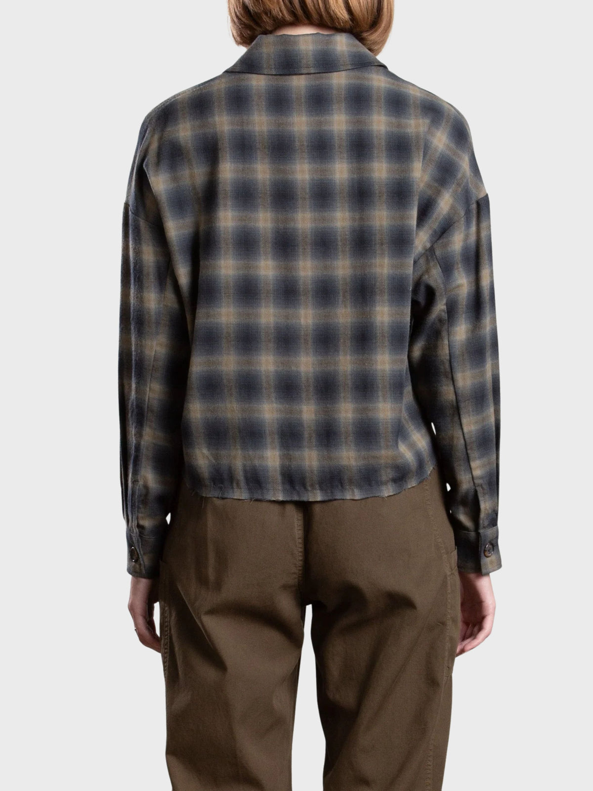 Pharaoh Esme Crop Shirt Ombre Plaid Ink-Shirts-West of Woodward Boutique-Vancouver-Canada