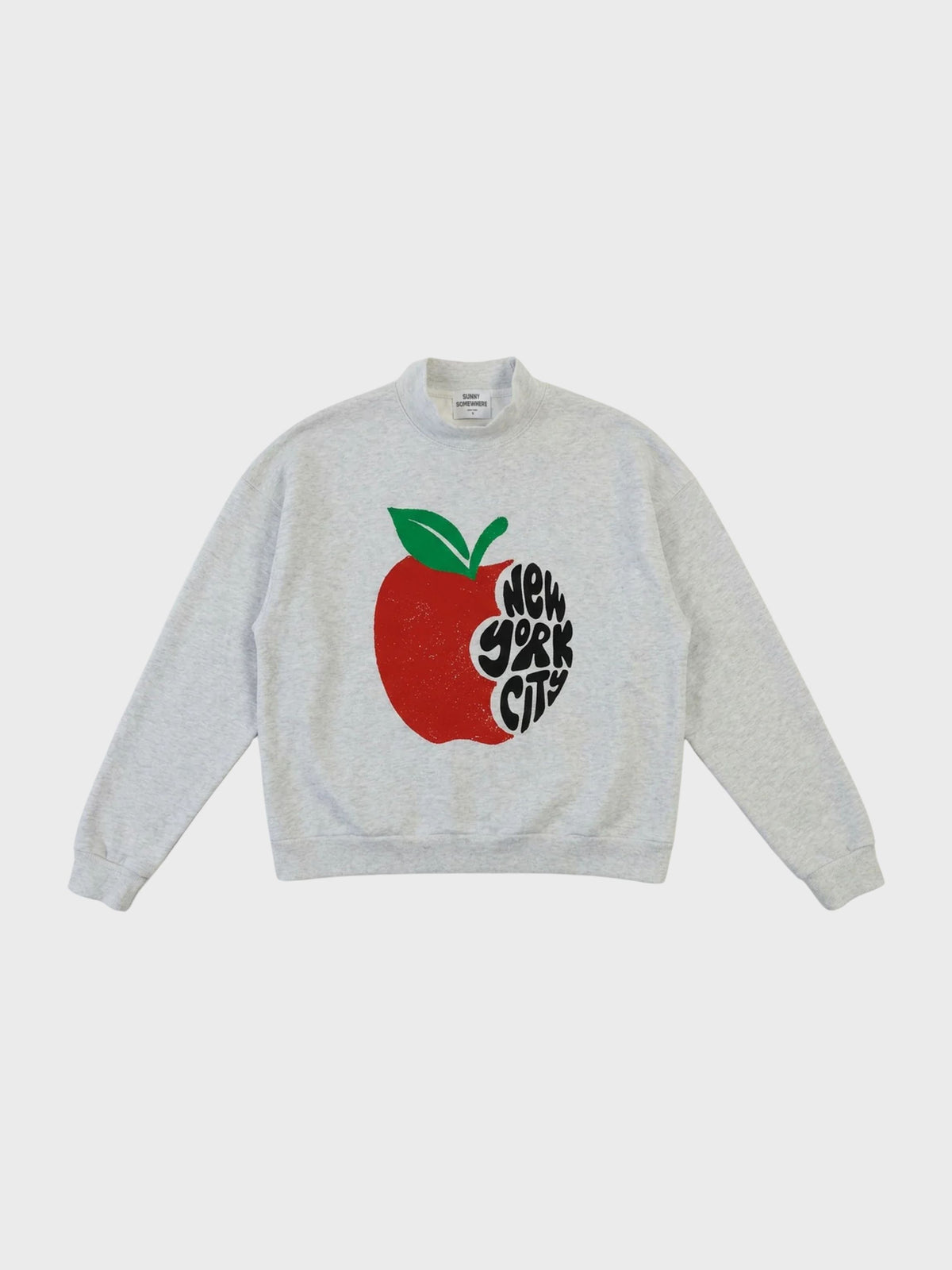 Sunny Somewhere NYC Apple Bite Mockneck Sweatshirt Heather Ash-Sweatshirts-West of Woodward Boutique-Vancouver-Canada