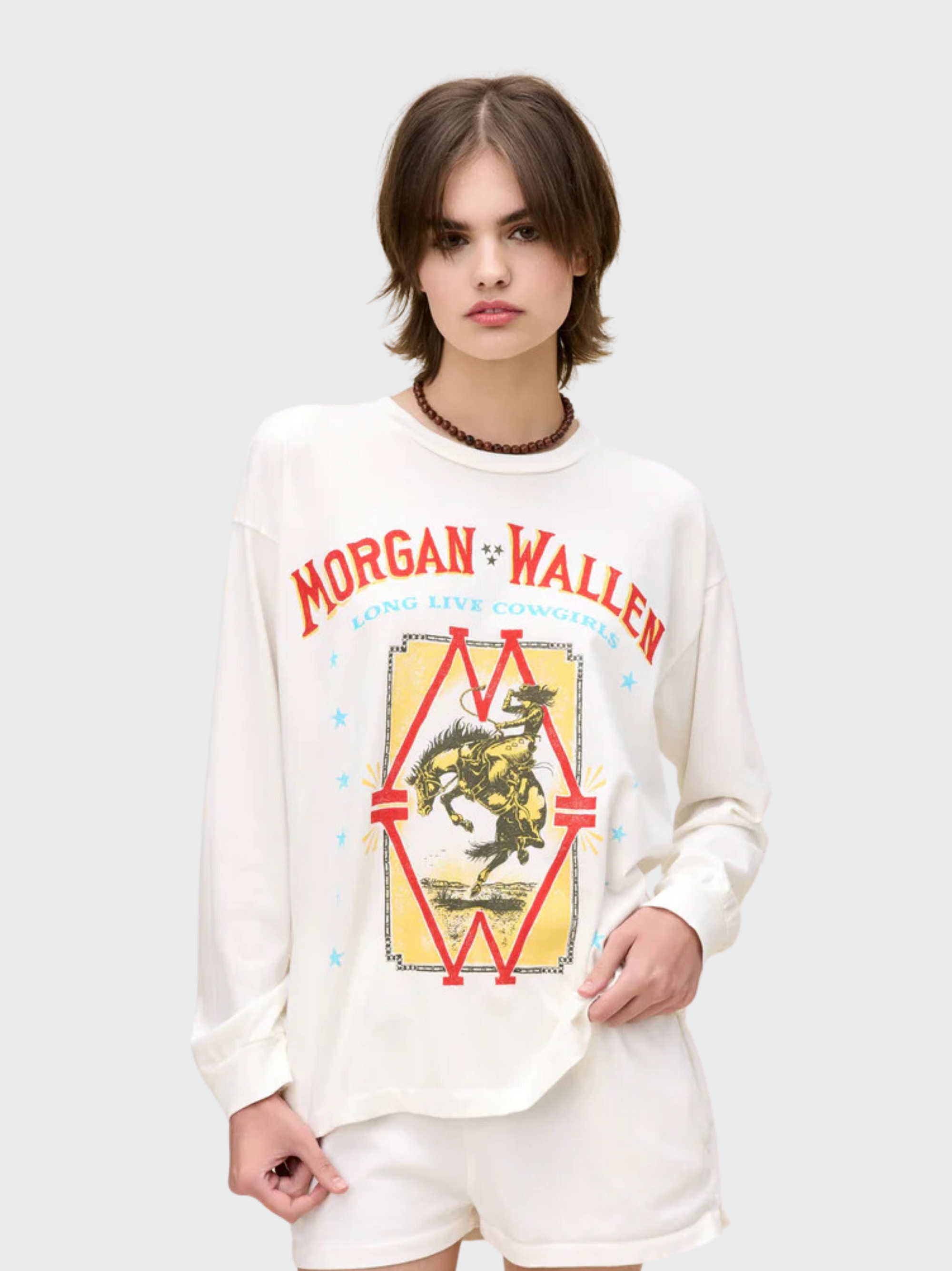 Daydreamer Morgan Wallen Long Live Cowgirls LS Vintage White-T-Shirts-West of Woodward Boutique-Vancouver-Canada