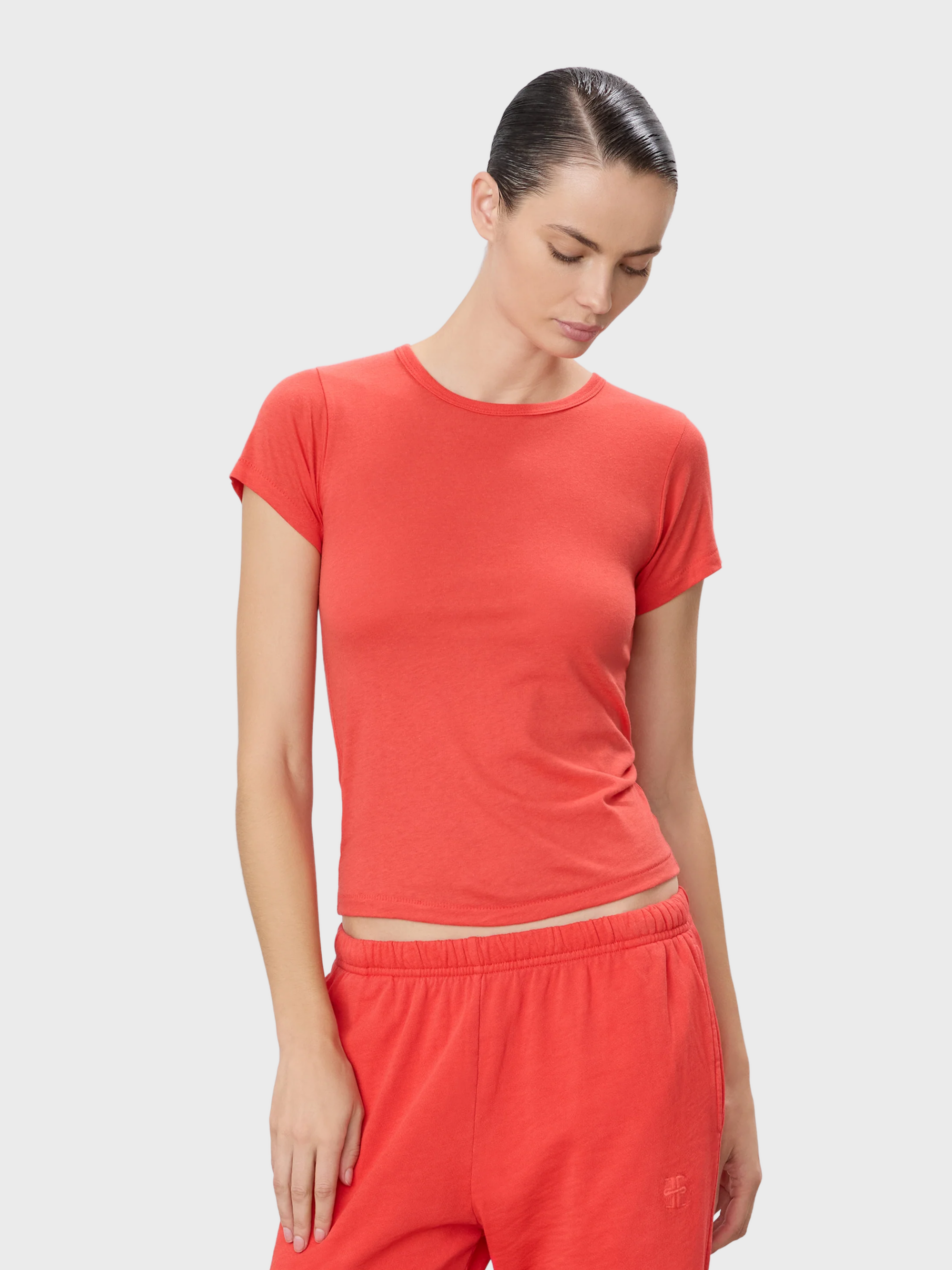 Eterne Fitted Crewneck Short Sleeve Tee - Poppy-T-Shirts-West of Woodward Boutique-Vancouver-Canada