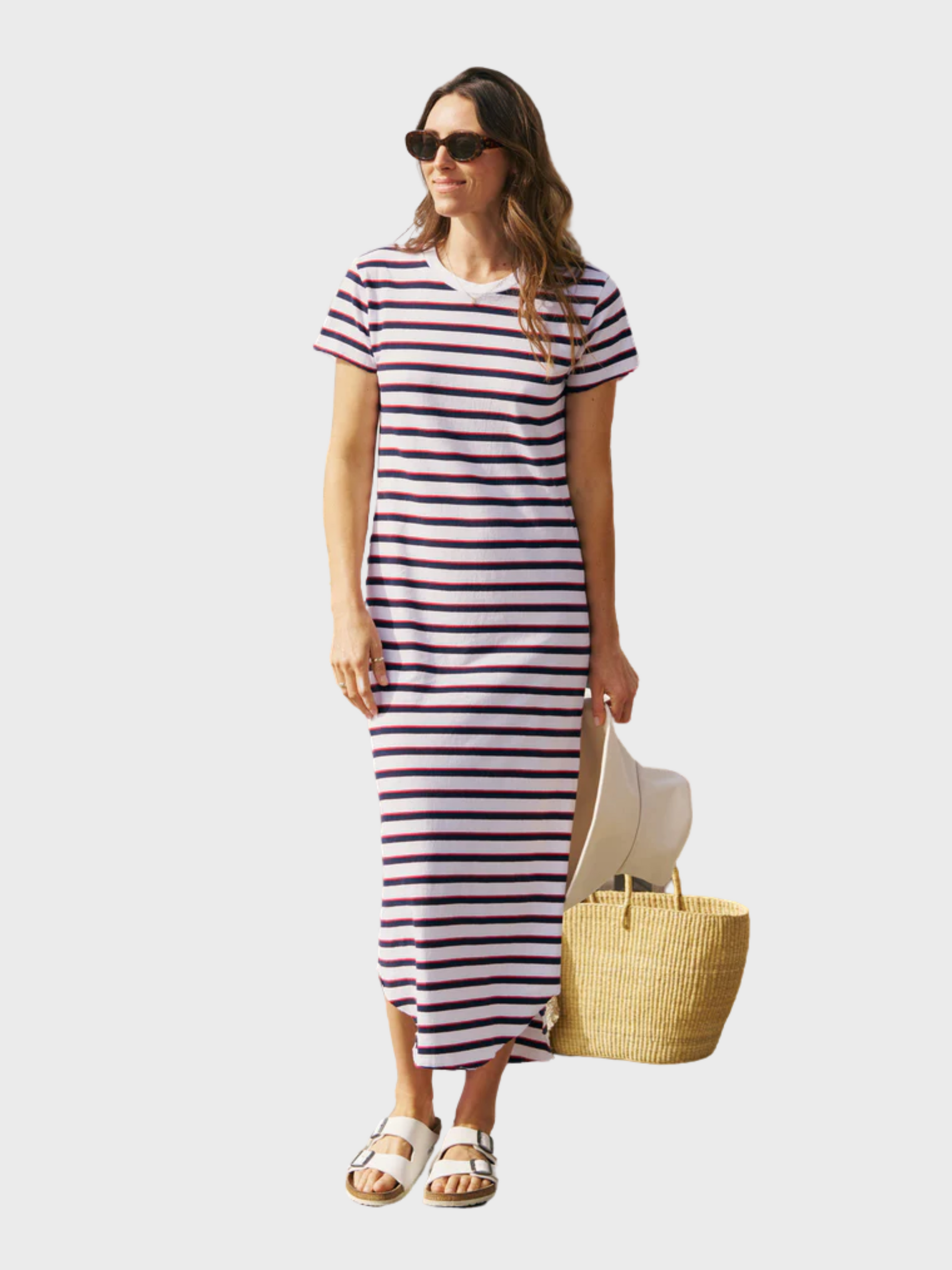 Frank & Eileen Harper Perfect Tee Maxi Dress Red Navy & White-Dresses-West of Woodward Boutique-Vancouver-Canada