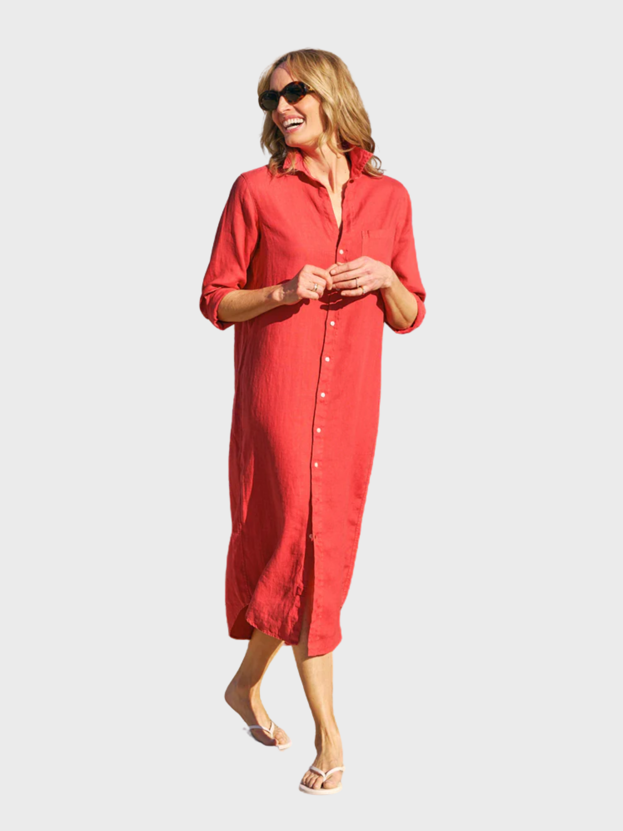 Frank & Eileen Rory Maxi Shirtdress Nantucket Red-Dresses-West of Woodward Boutique-Vancouver-Canada