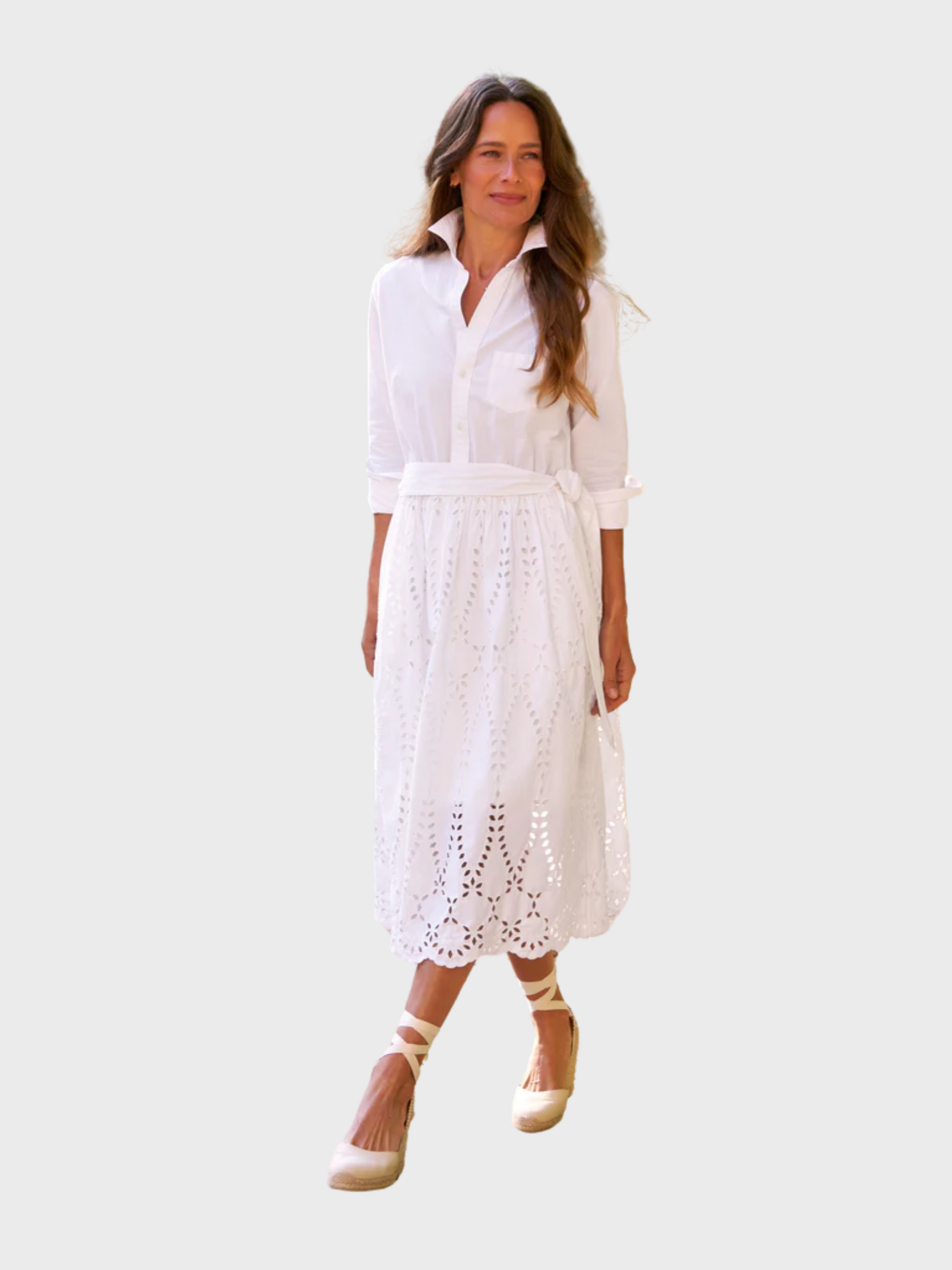 Frank & Eileen Grace Midi Eyelet Dress White Eyelet-Dresses-West of Woodward Boutique-Vancouver-Canada