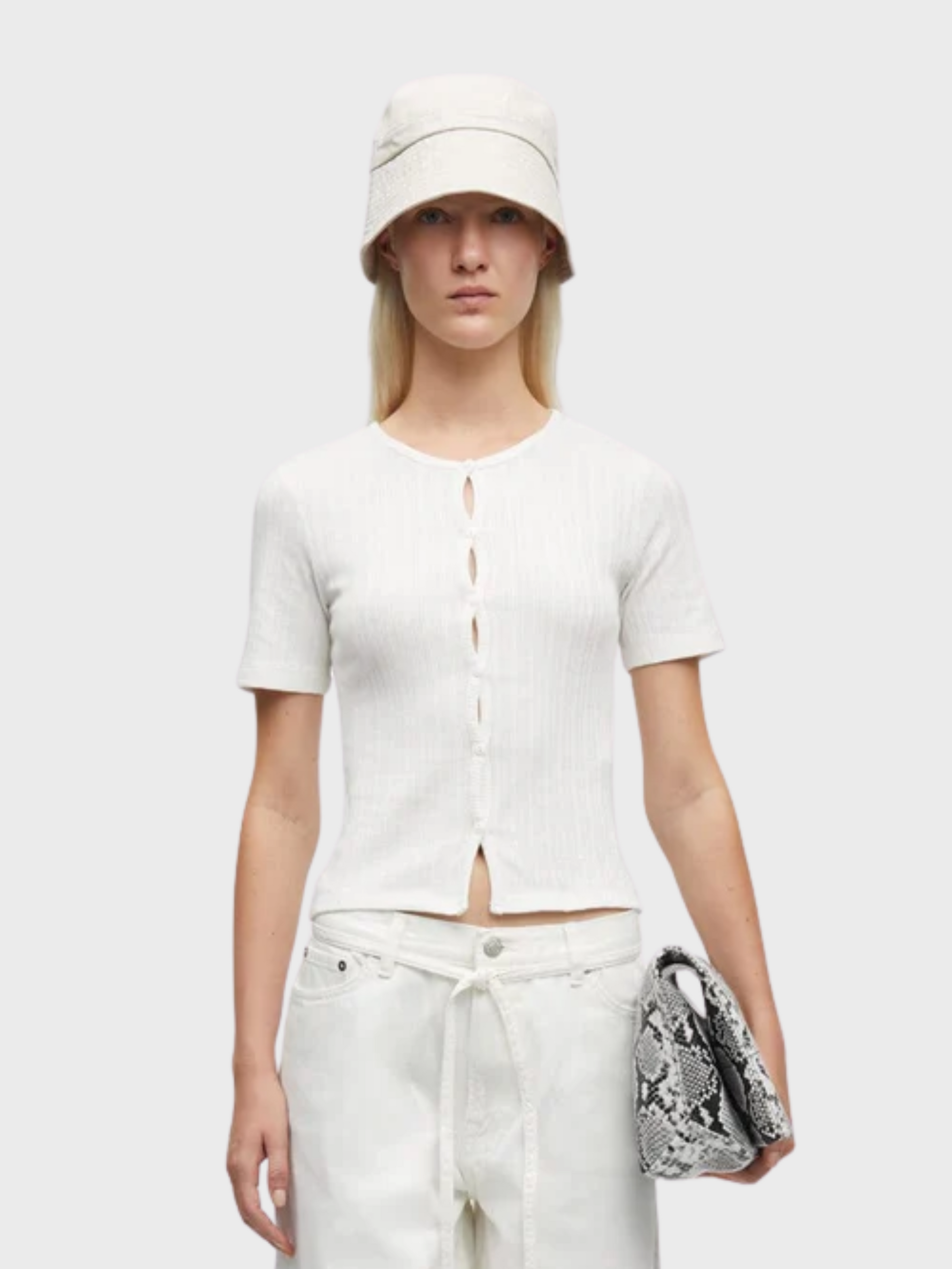 Samsoe Juni Short Sleeve Cardigan White-T-Shirts-West of Woodward Boutique-Vancouver-Canada
