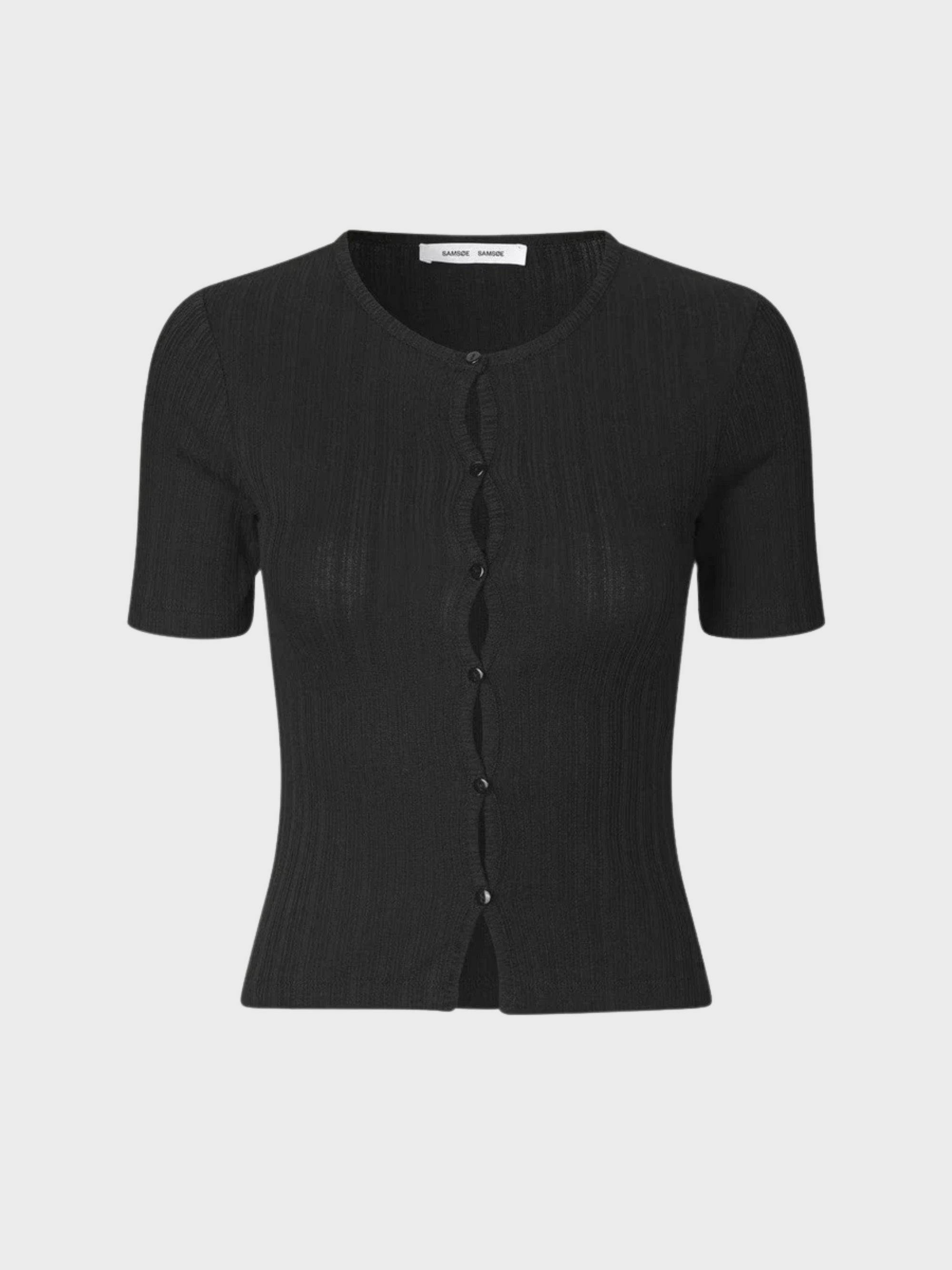 Samsoe Juni Short Sleeve Cardigan Black-T-Shirts-West of Woodward Boutique-Vancouver-Canada