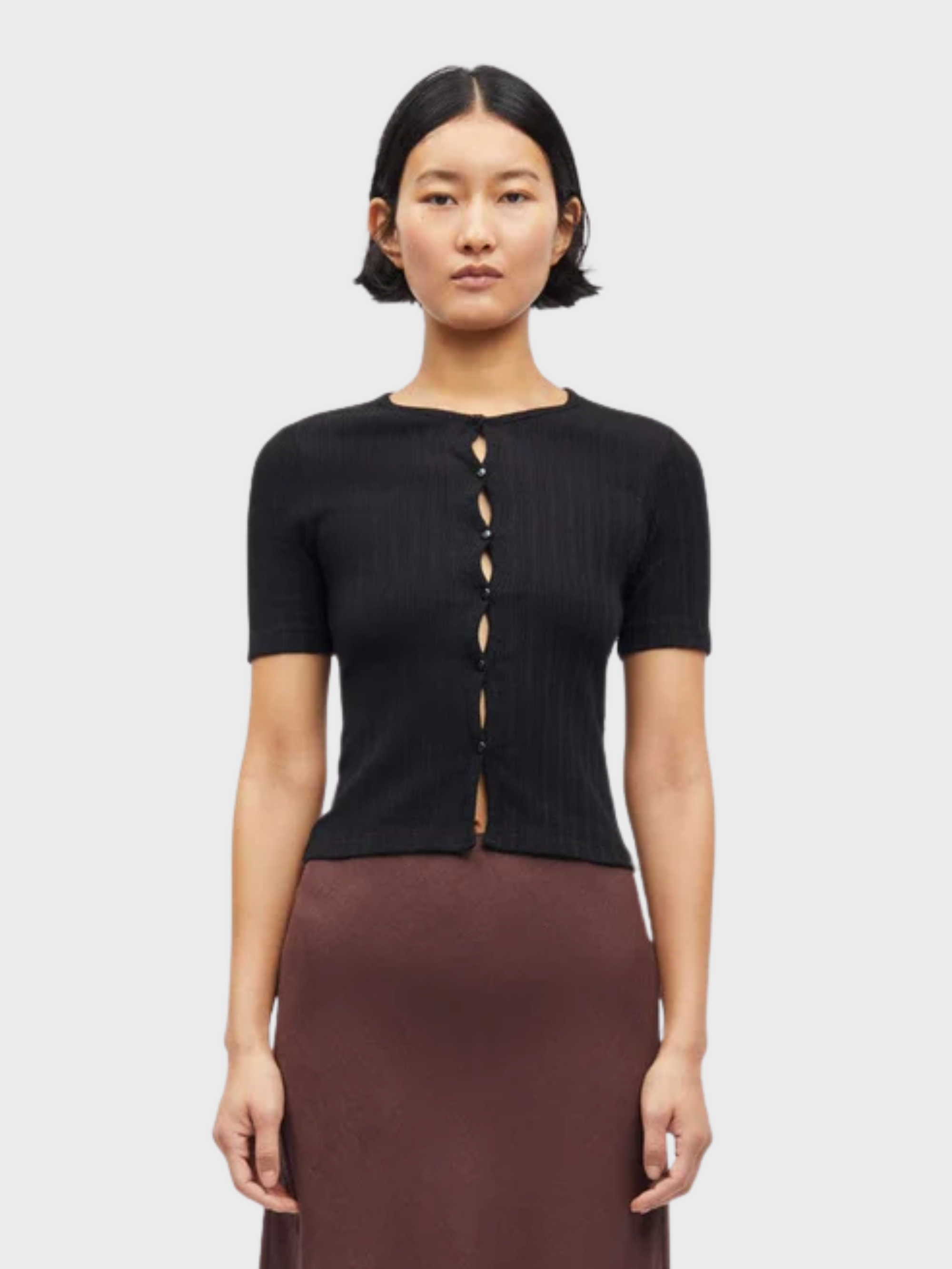 Samsoe Juni Short Sleeve Cardigan Black-T-Shirts-West of Woodward Boutique-Vancouver-Canada
