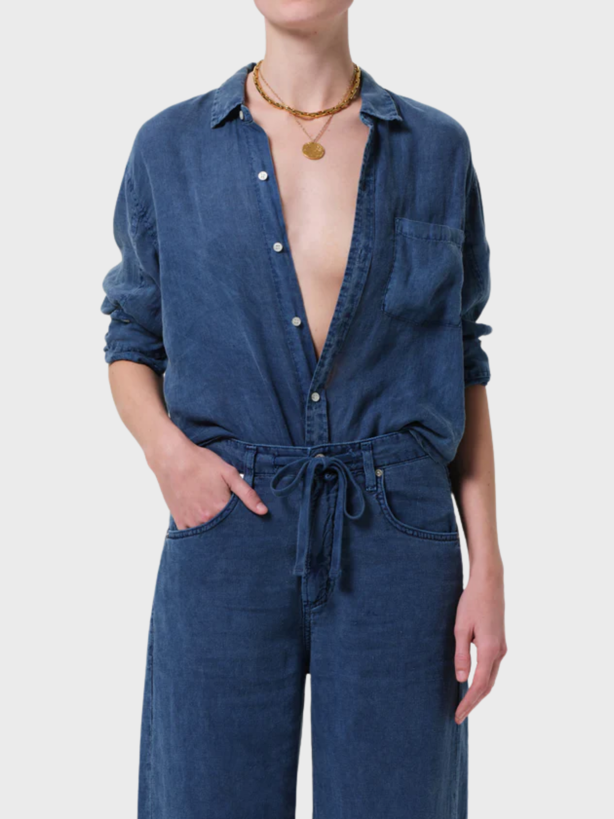 COH Kayla Shrunken Button Up Shirt Dark Indigo Stone-Shirts-West of Woodward Boutique-Vancouver-Canada
