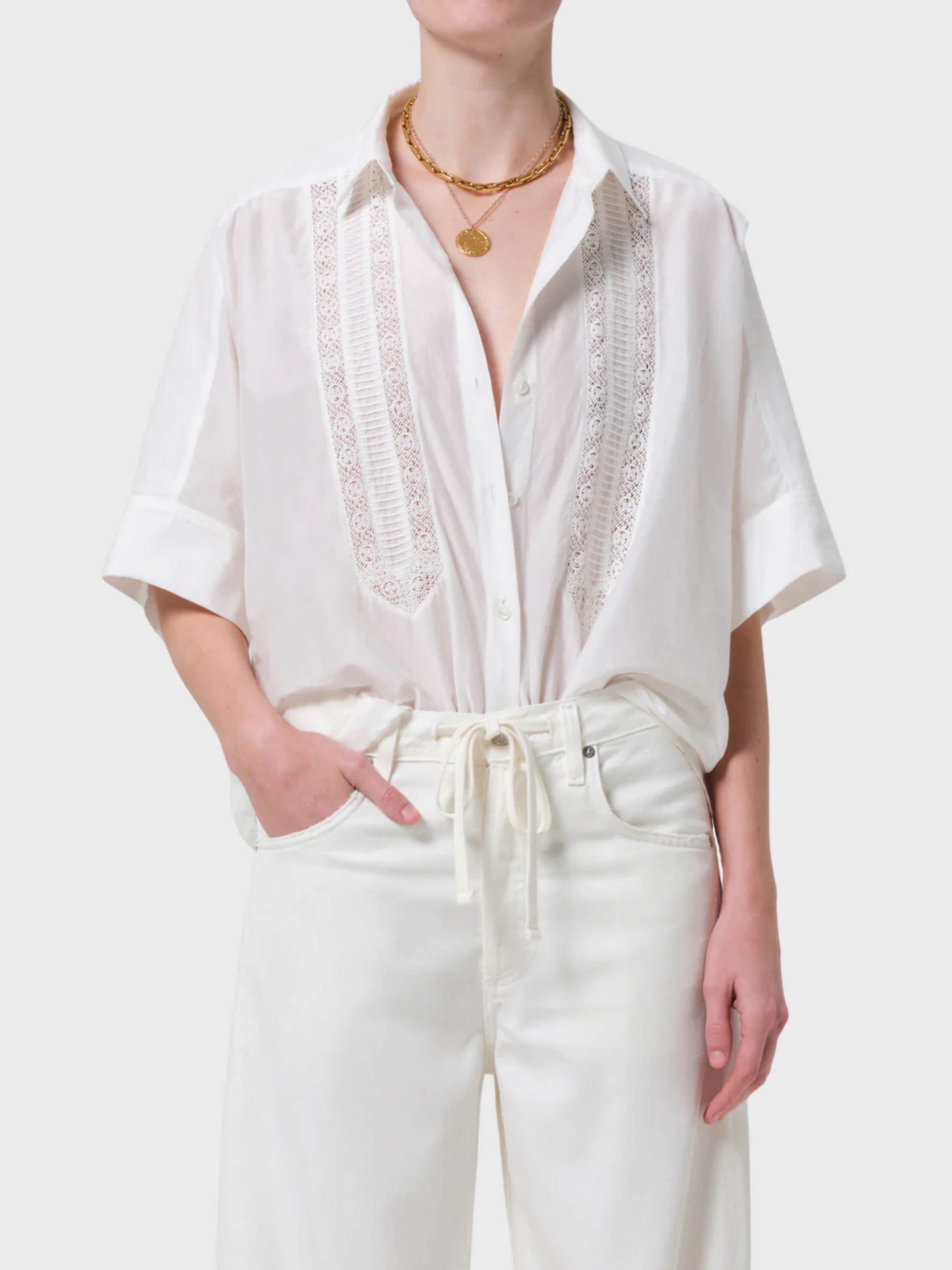 COH Claire Shirt With Lace Inset White-Shirts-West of Woodward Boutique-Vancouver-Canada