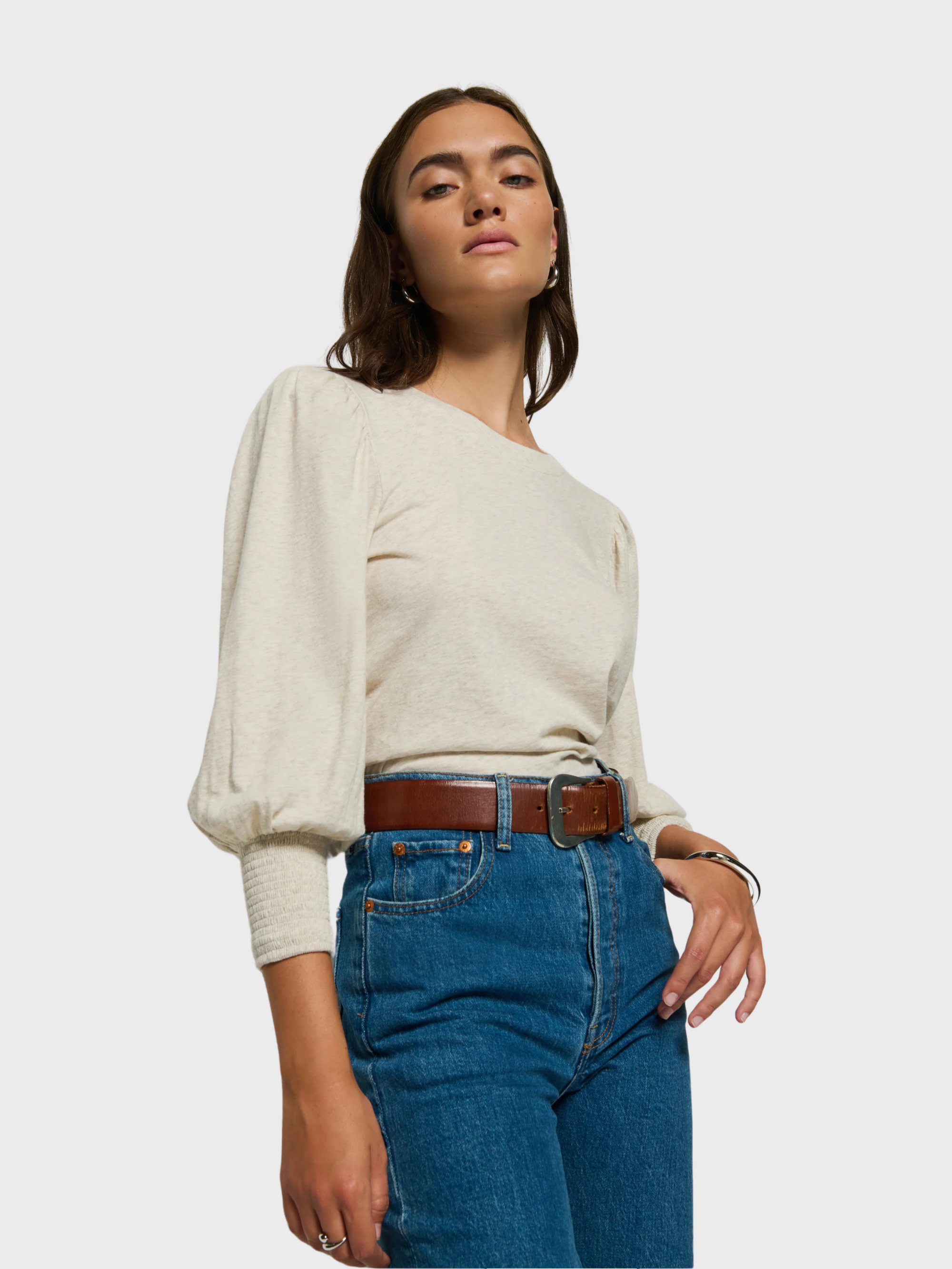Nation Loren Peasant Tee Heather Oatmeal-T-Shirts-West of Woodward Boutique-Vancouver-Canada