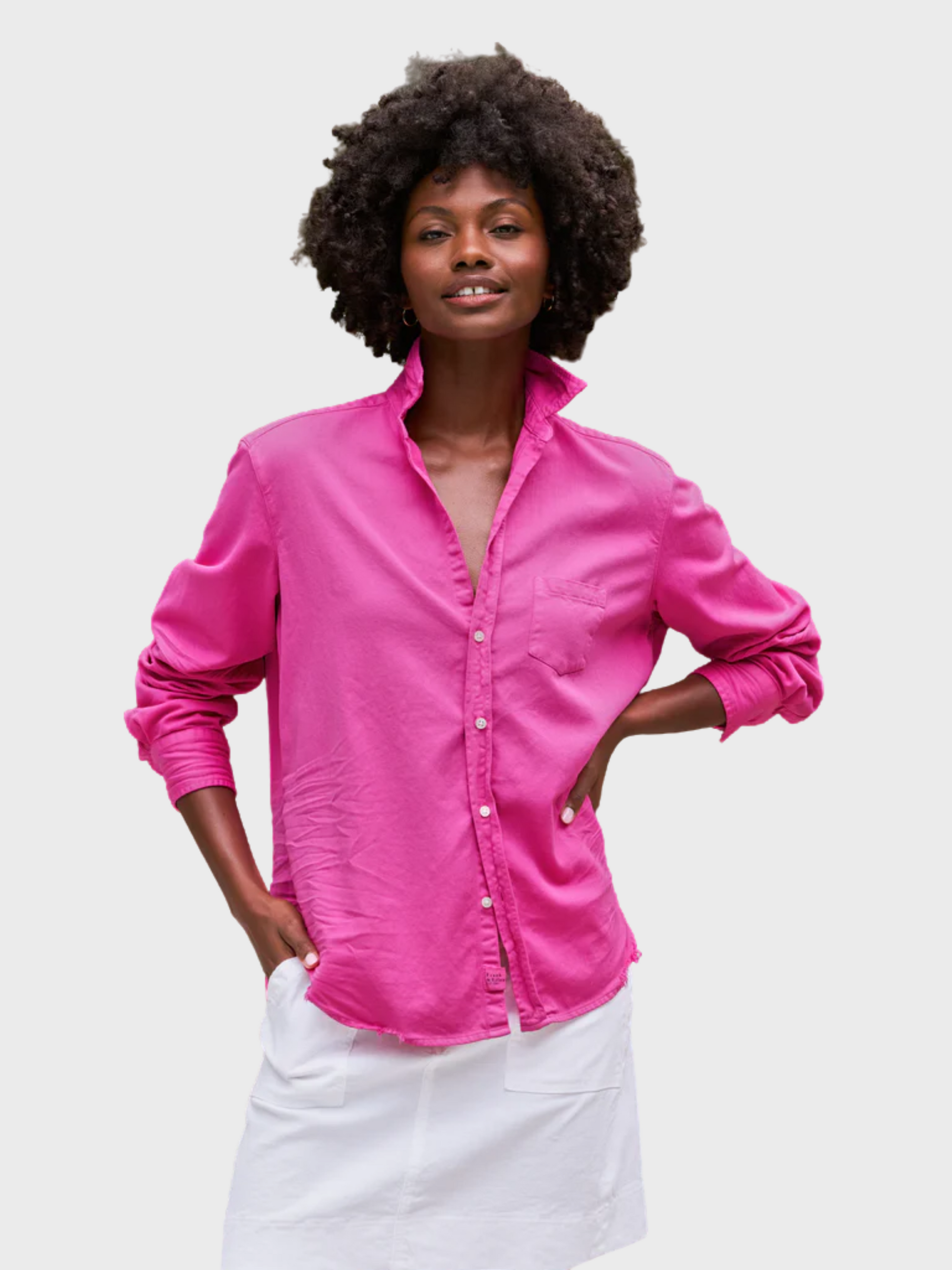 Frank & Eileen Eileen Button Up Shirt Hot Pink-Shirts-West of Woodward Boutique-Vancouver-Canada
