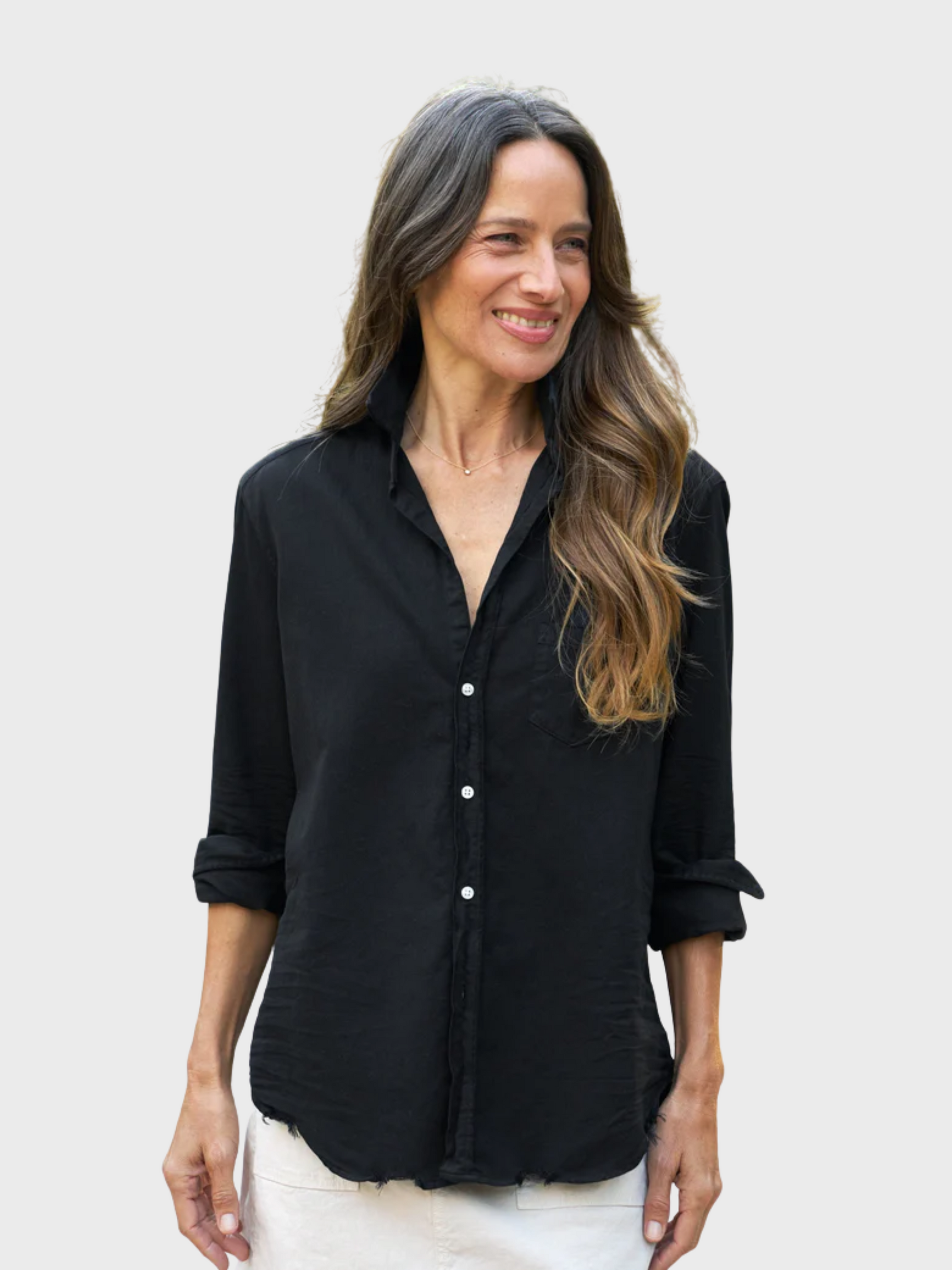 Frank & Eileen Eileen Button Up Shirt Black Denim-Shirts-West of Woodward Boutique-Vancouver-Canada