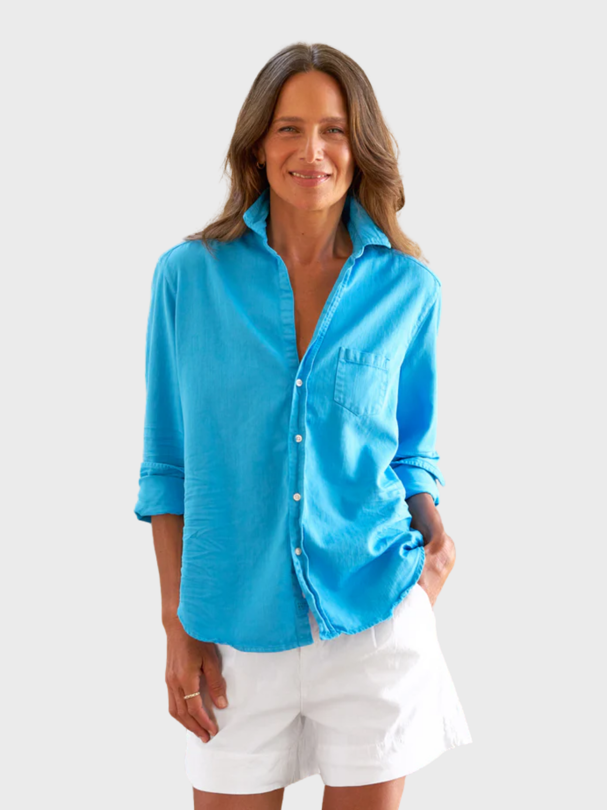 Frank & Eileen Eileen Button Up Shirt Teal-Shirts-West of Woodward Boutique-Vancouver-Canada